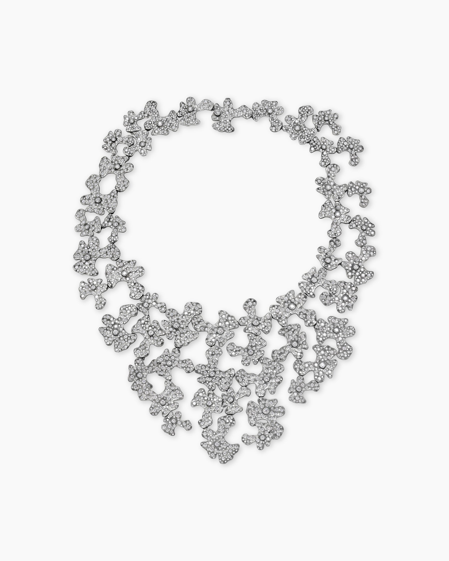 Petals Bib Necklace in White Gold with Rhodiated Black and Diamonds