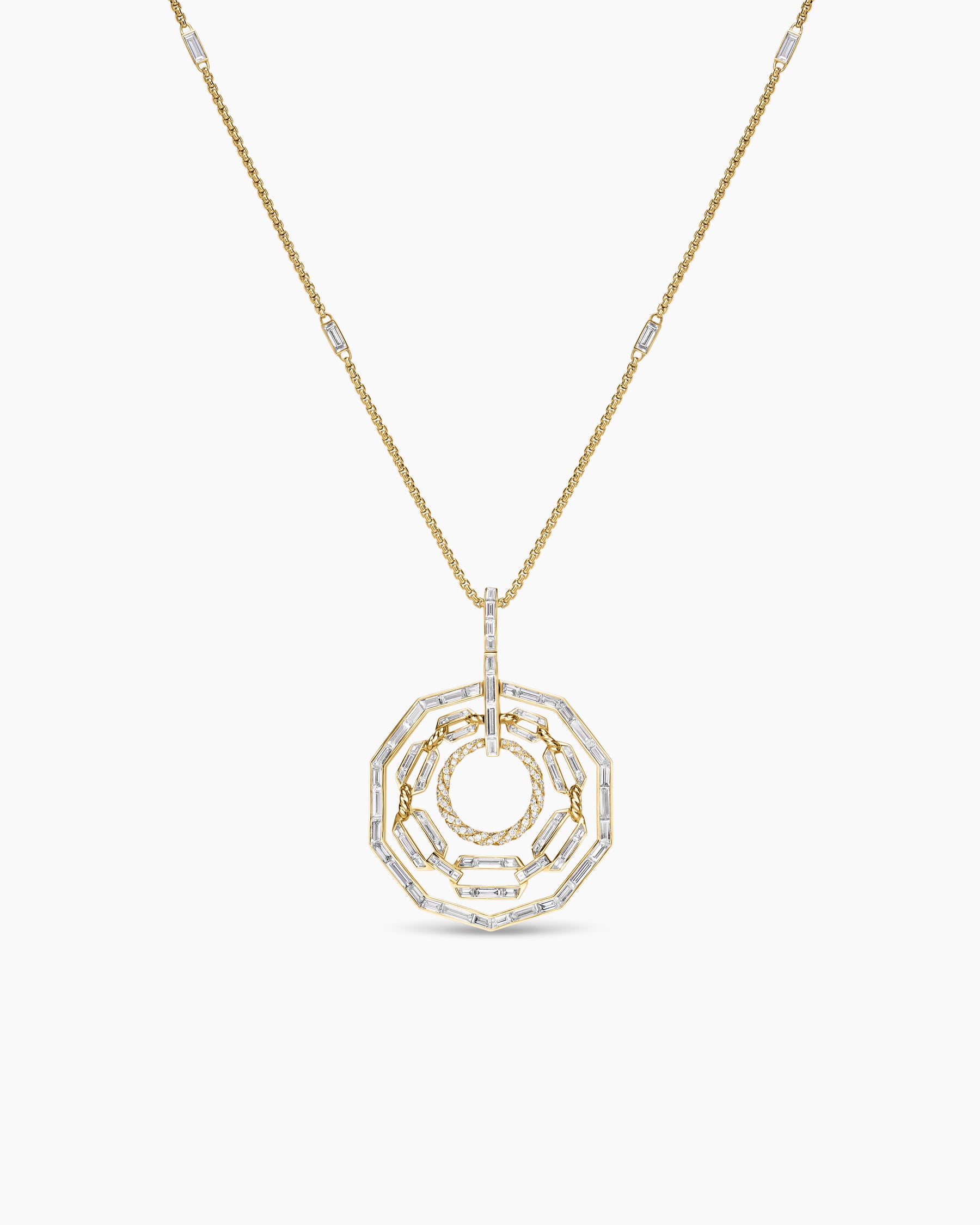 Stax Round Pendant Necklace in Yellow Gold with Diamonds