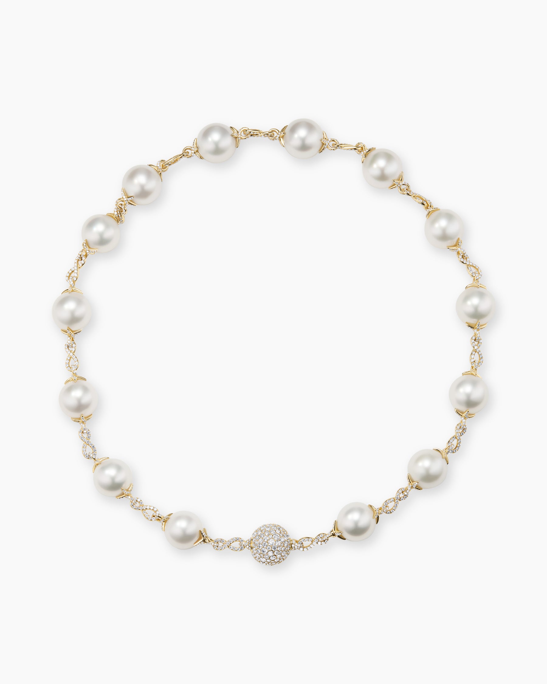 DY Lumina South Sea White Pearl Classic Necklace in Yellow Gold with Diamonds
