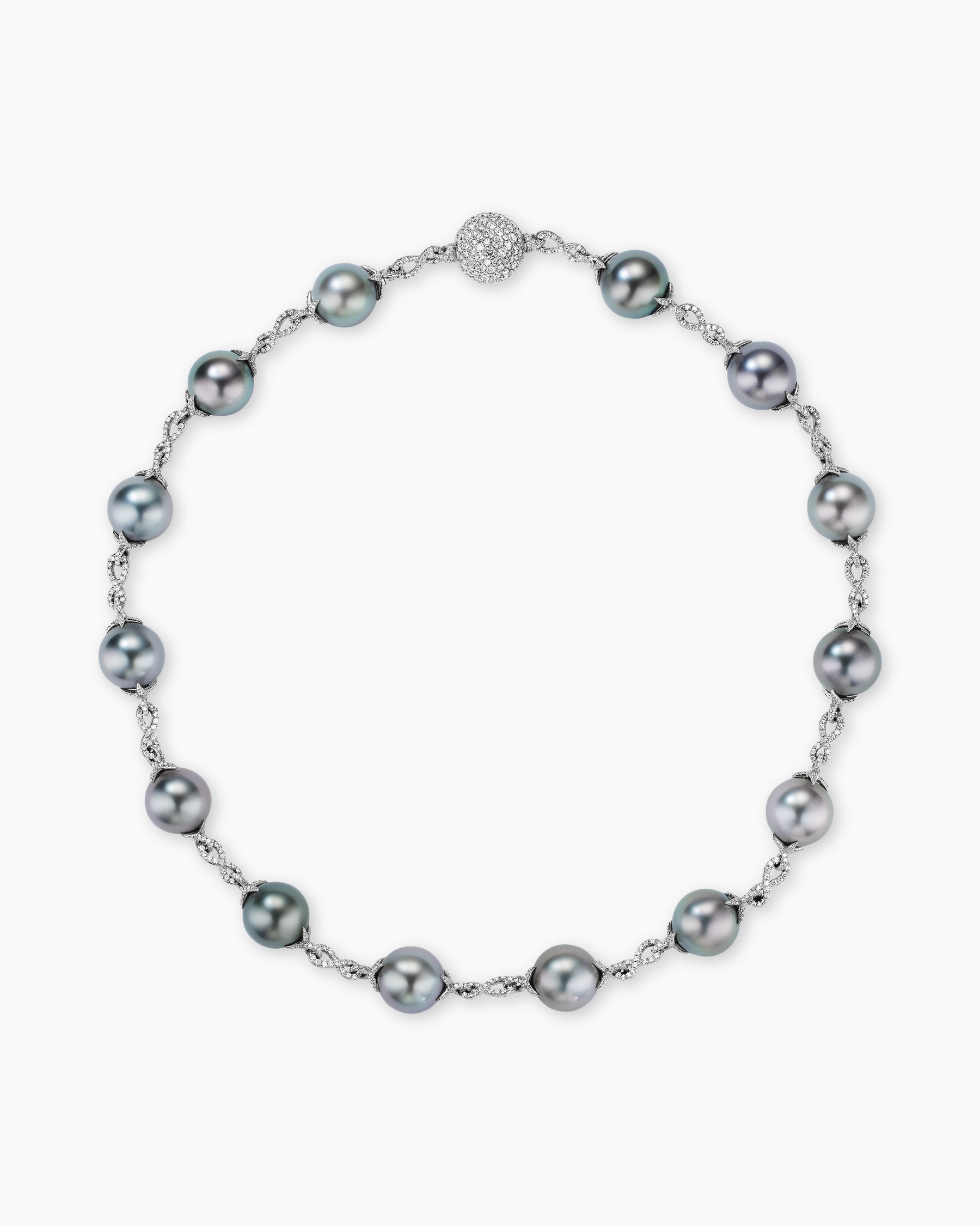 DY Lumina Tahitian Grey Pearl Classic Necklace in White Gold with Diamonds