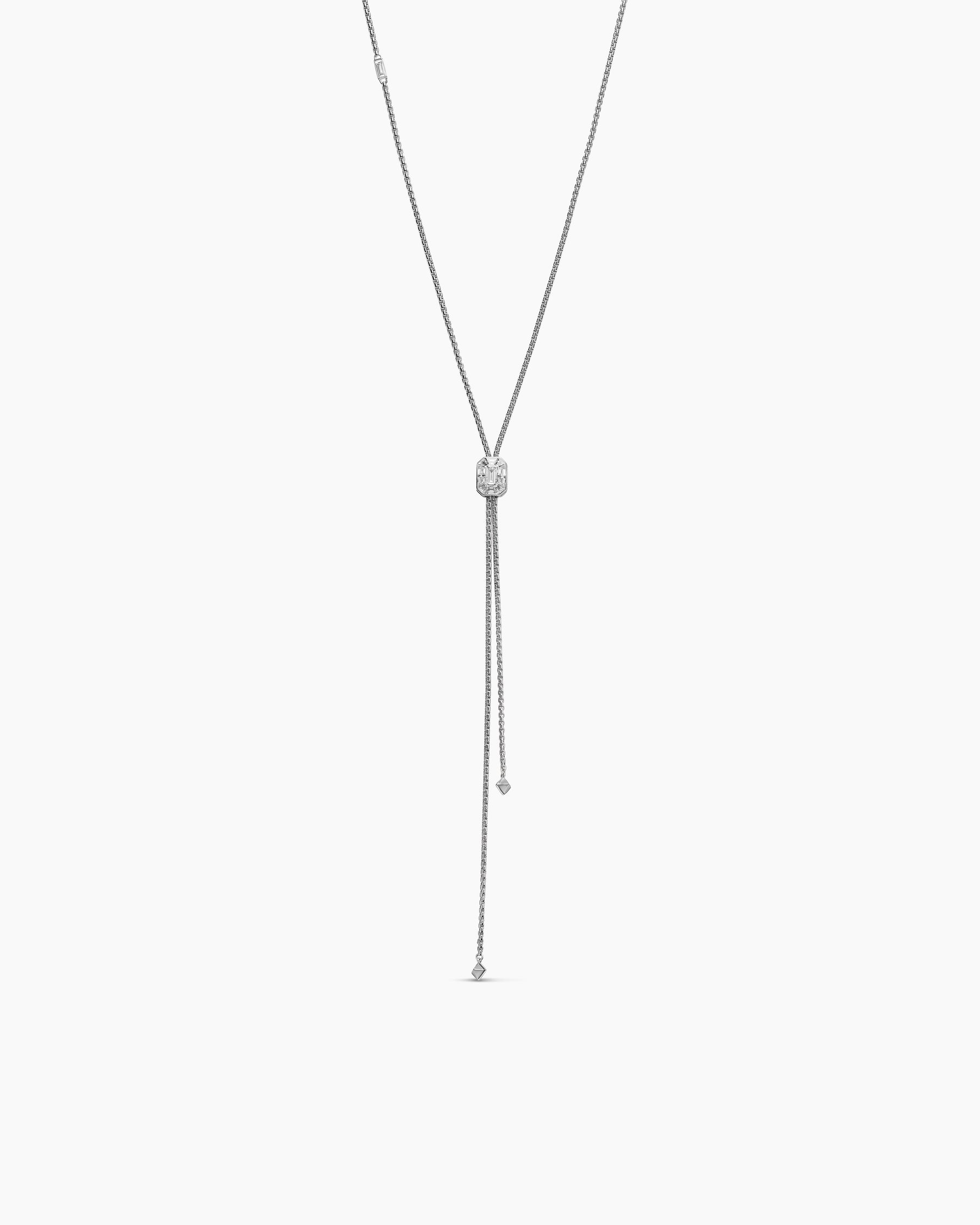 Stax Baguette Slider Chain Necklace in White Gold with Diamonds