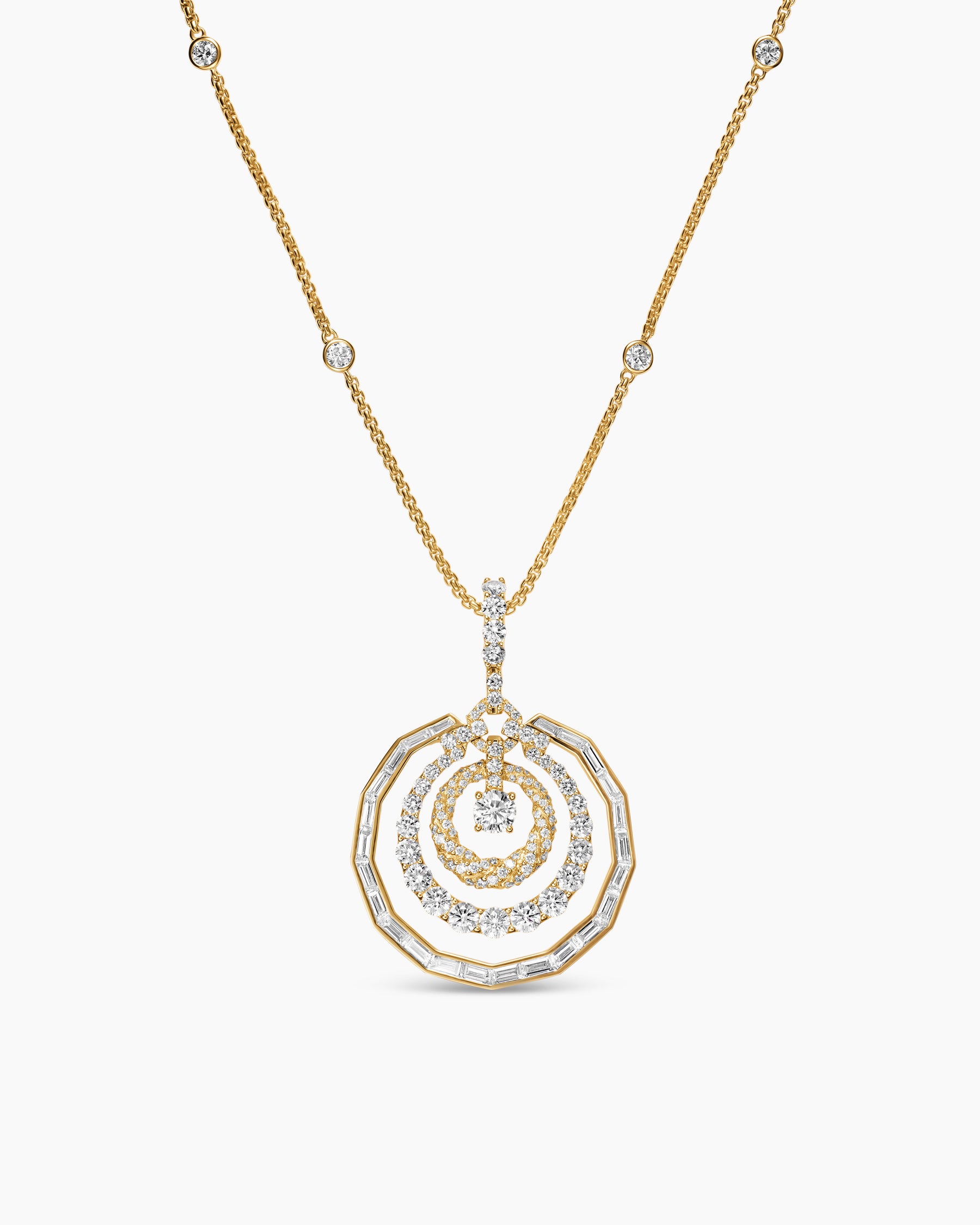 Stax Round Pendant Necklace in Yellow Gold with Diamonds