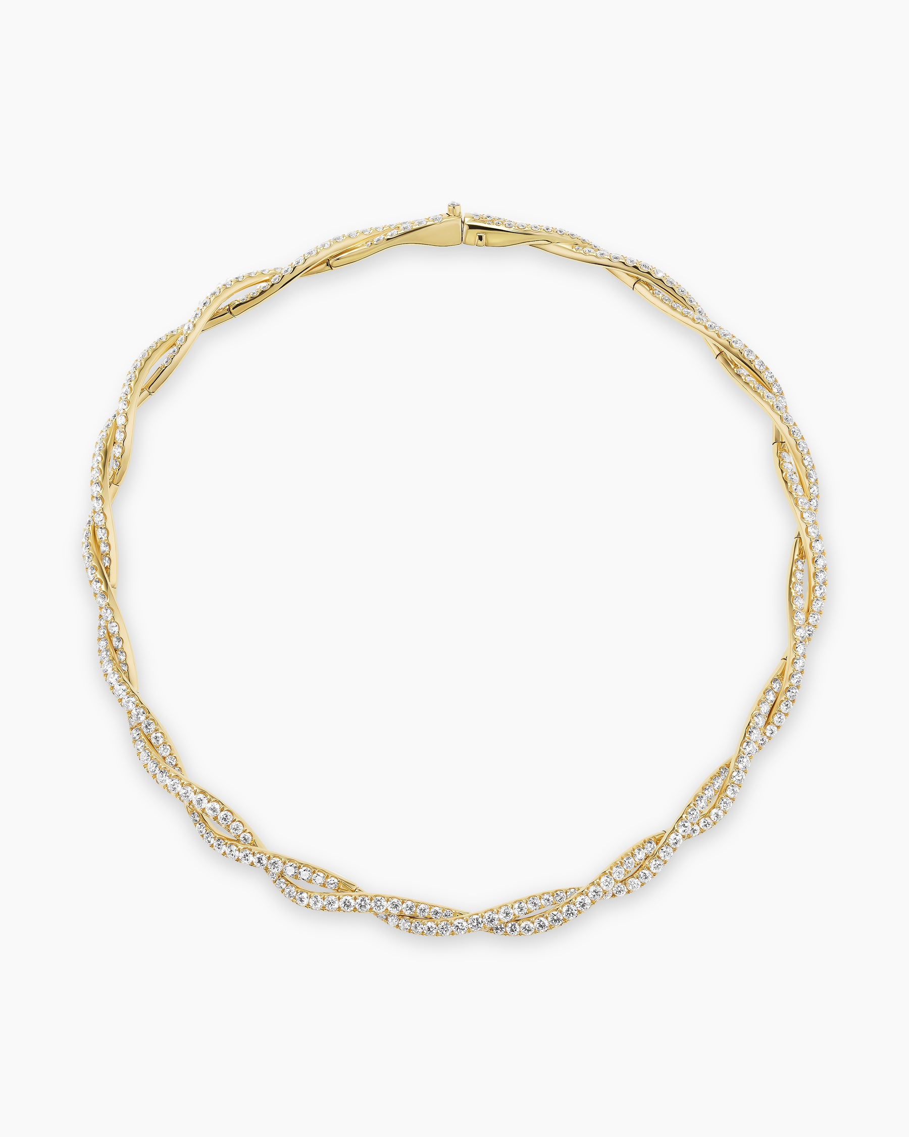 Floating Diamonds Pavé Twist Necklace in Yellow Gold