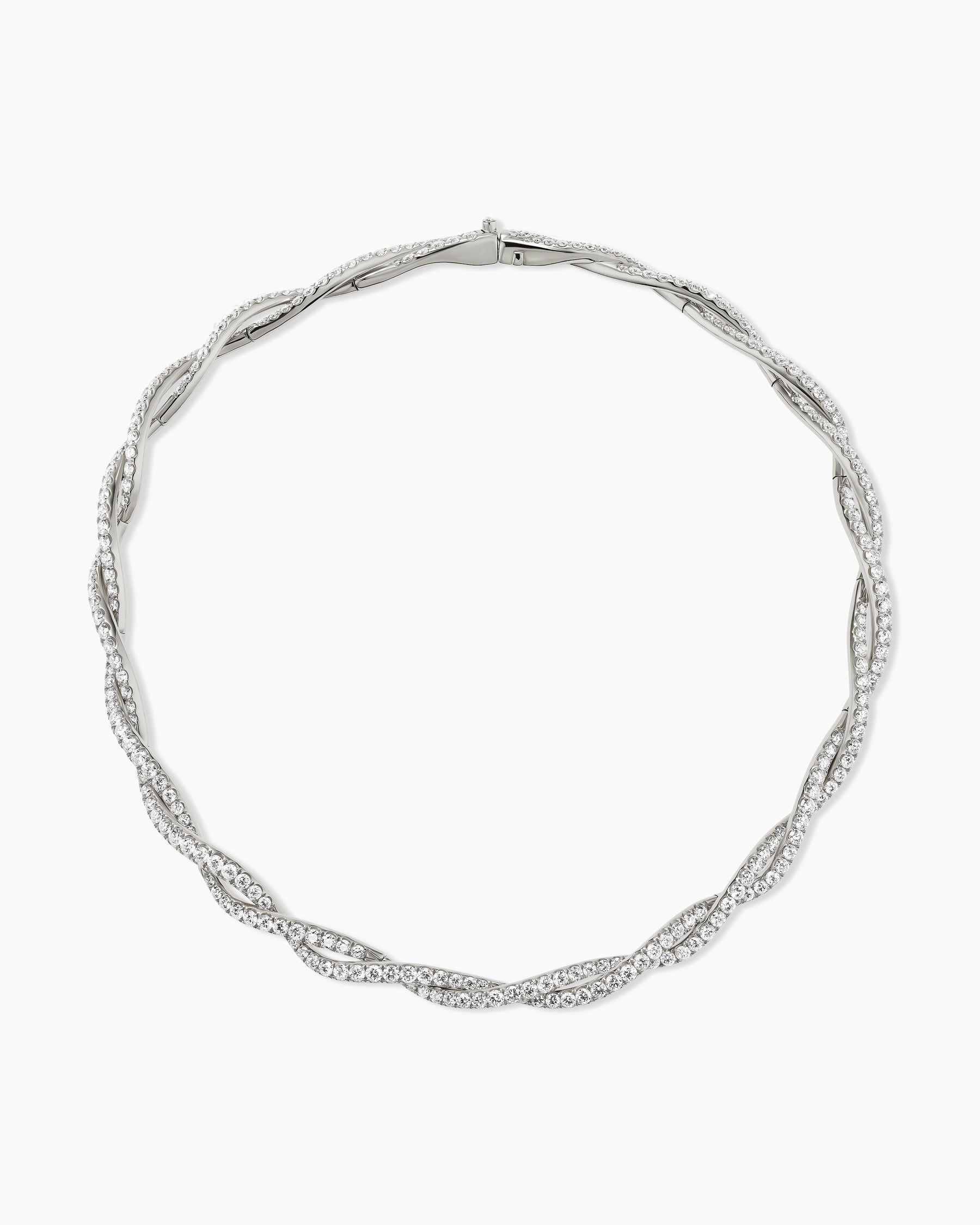 Floating Diamonds Pavé Twist Necklace in White Gold