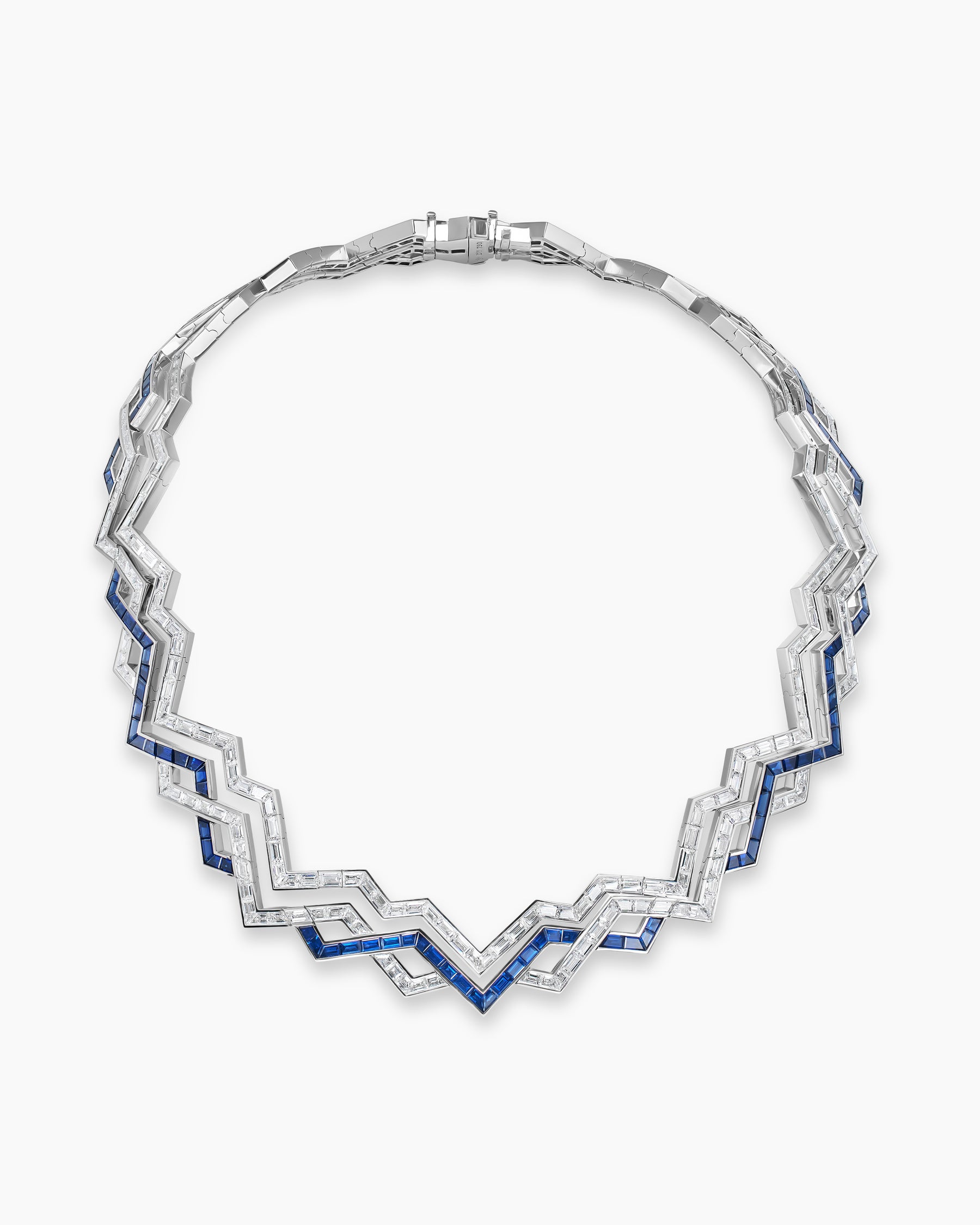 Stax Zig Zag Necklace in White Gold with Sapphires and Diamonds