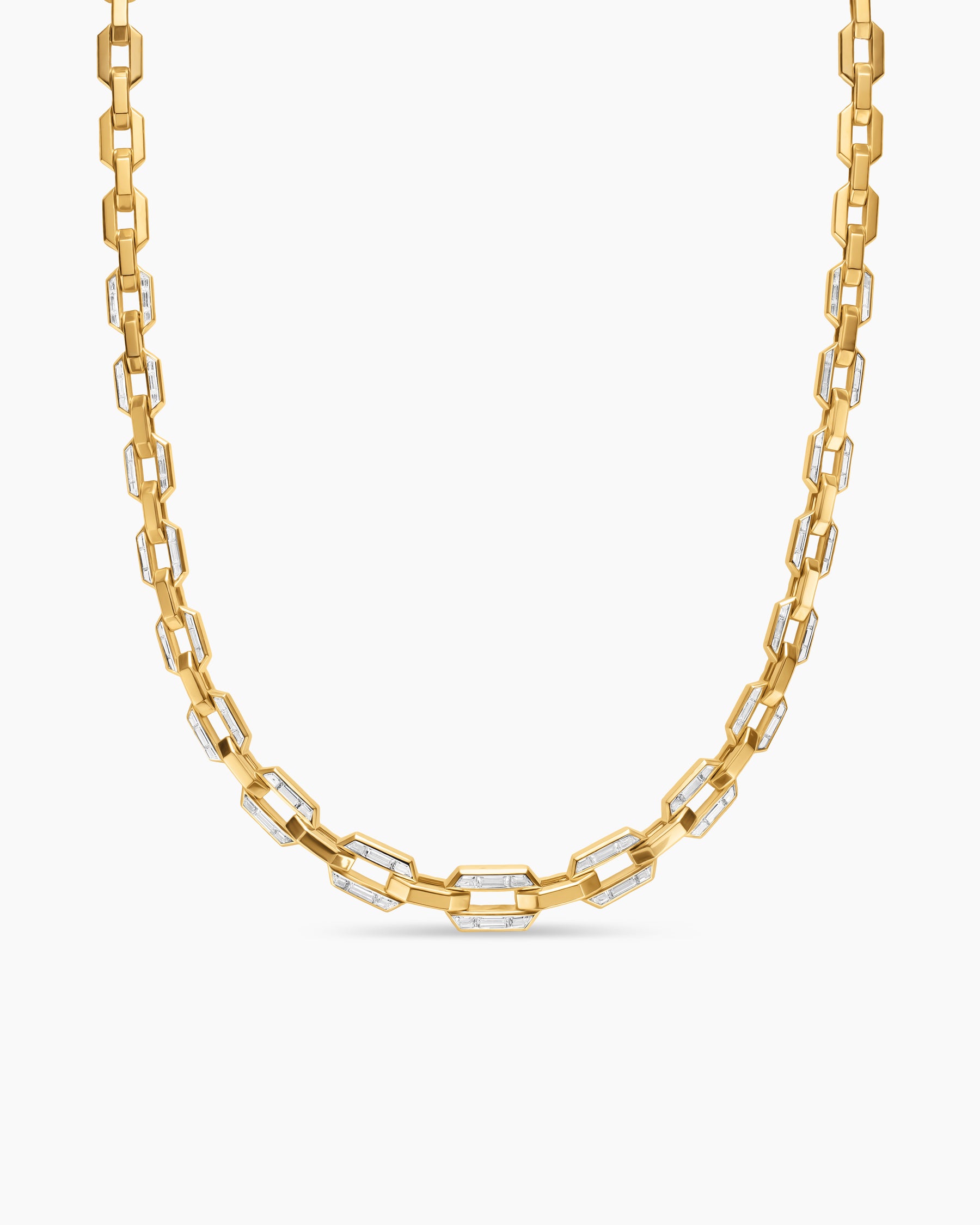 Deco Graduated Chain Link Necklace in Yellow Gold with Diamonds