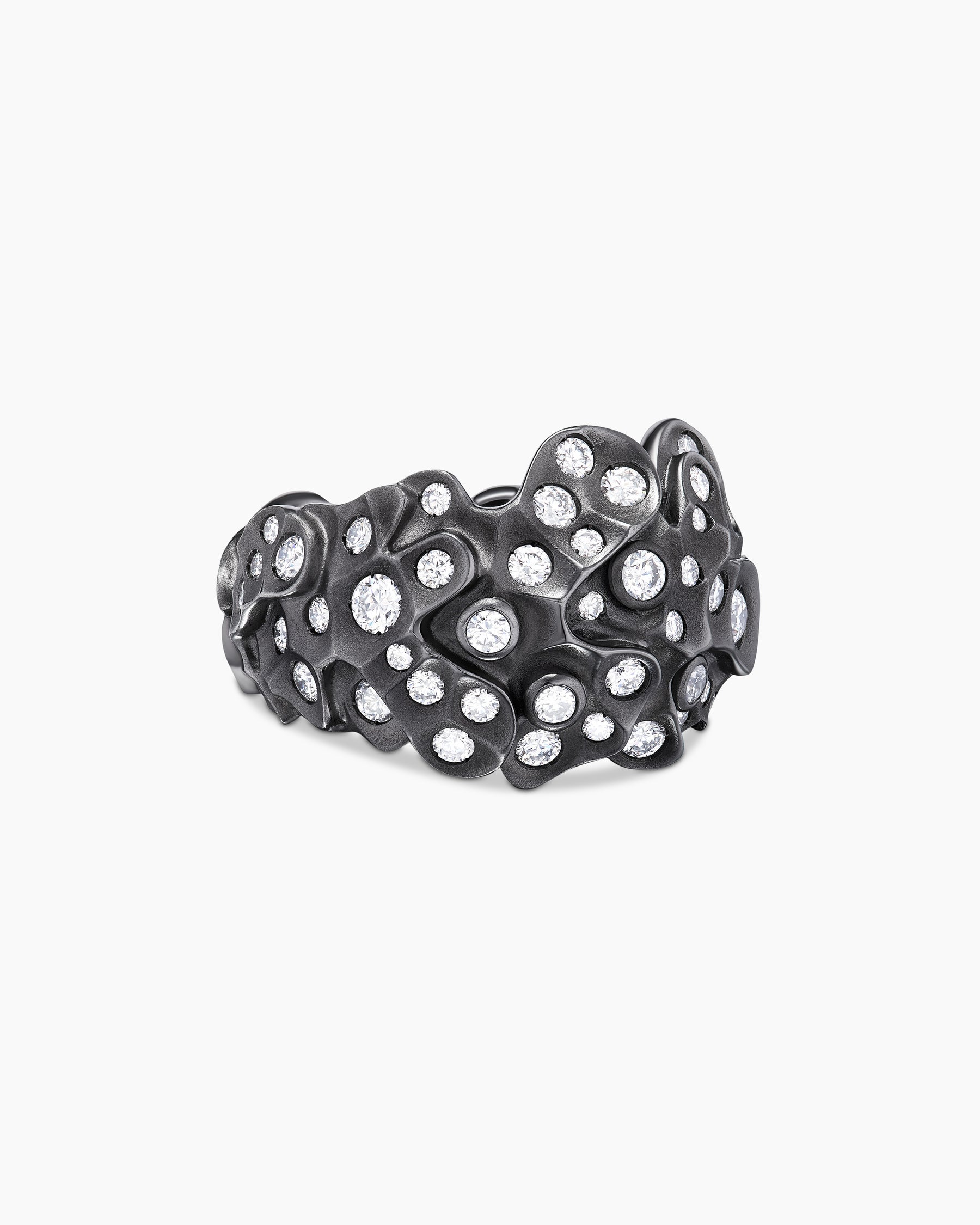 Petals Dome Ring in White Gold with Rhodiated Black and Diamonds