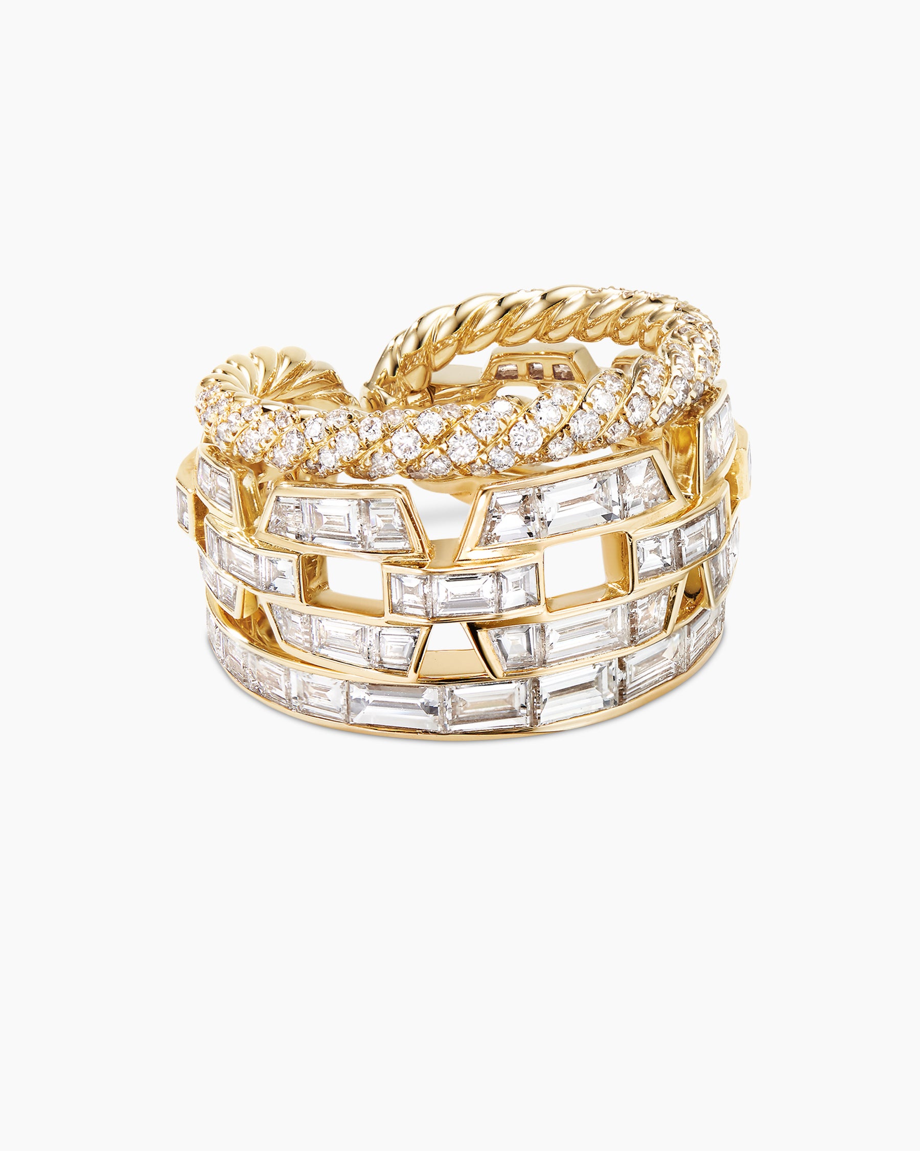 Stax Three Row Ring in Yellow Gold with Diamonds