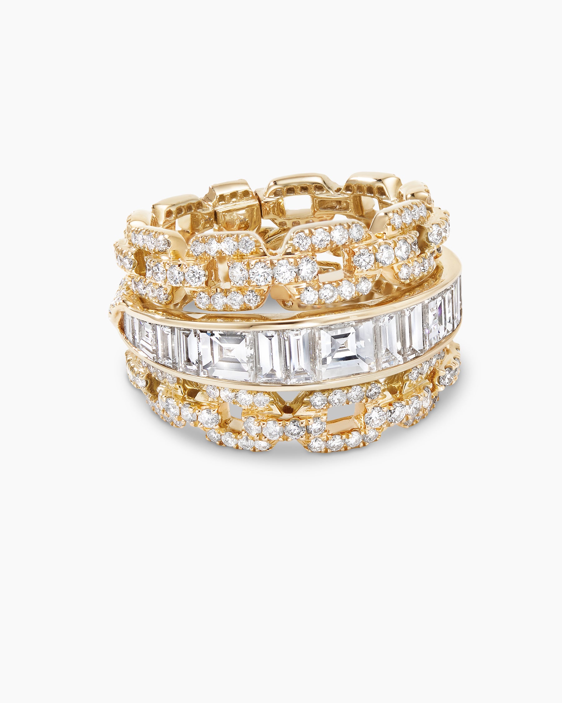 Stax Three Row Ring in Yellow Gold with Diamonds