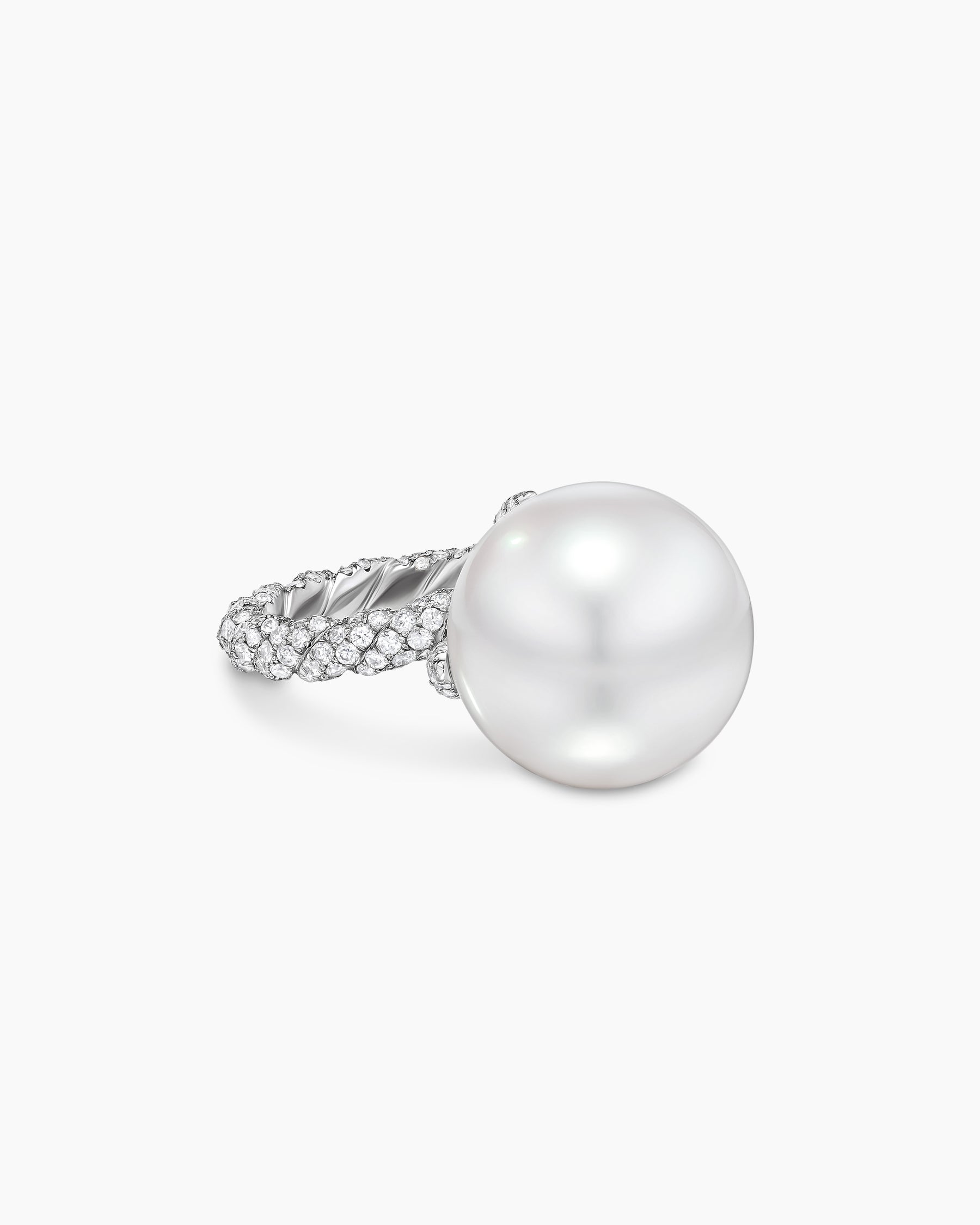 DY Lumina South Sea White Pearl Classic Twist Ring in White Gold with Diamonds
