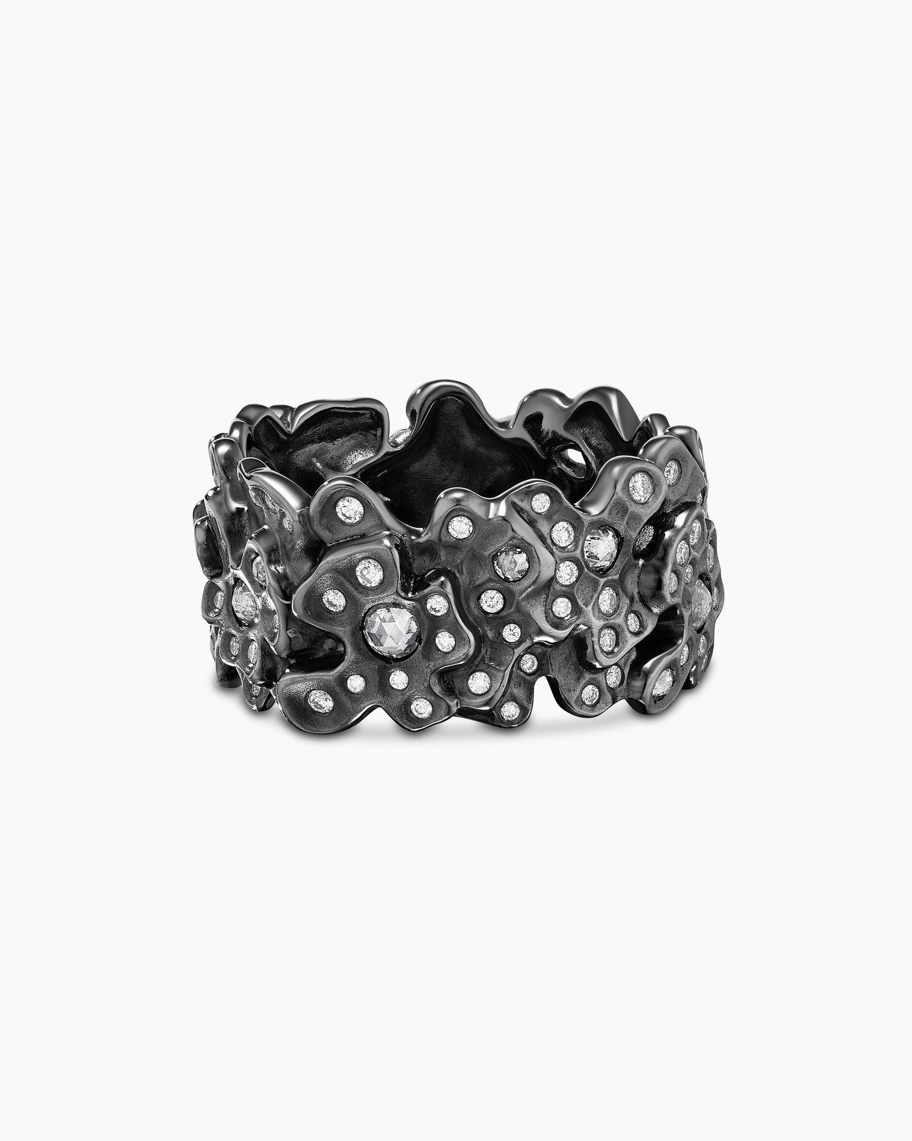 Petals Band Ring in White Gold with Rhodiated Black and Diamonds