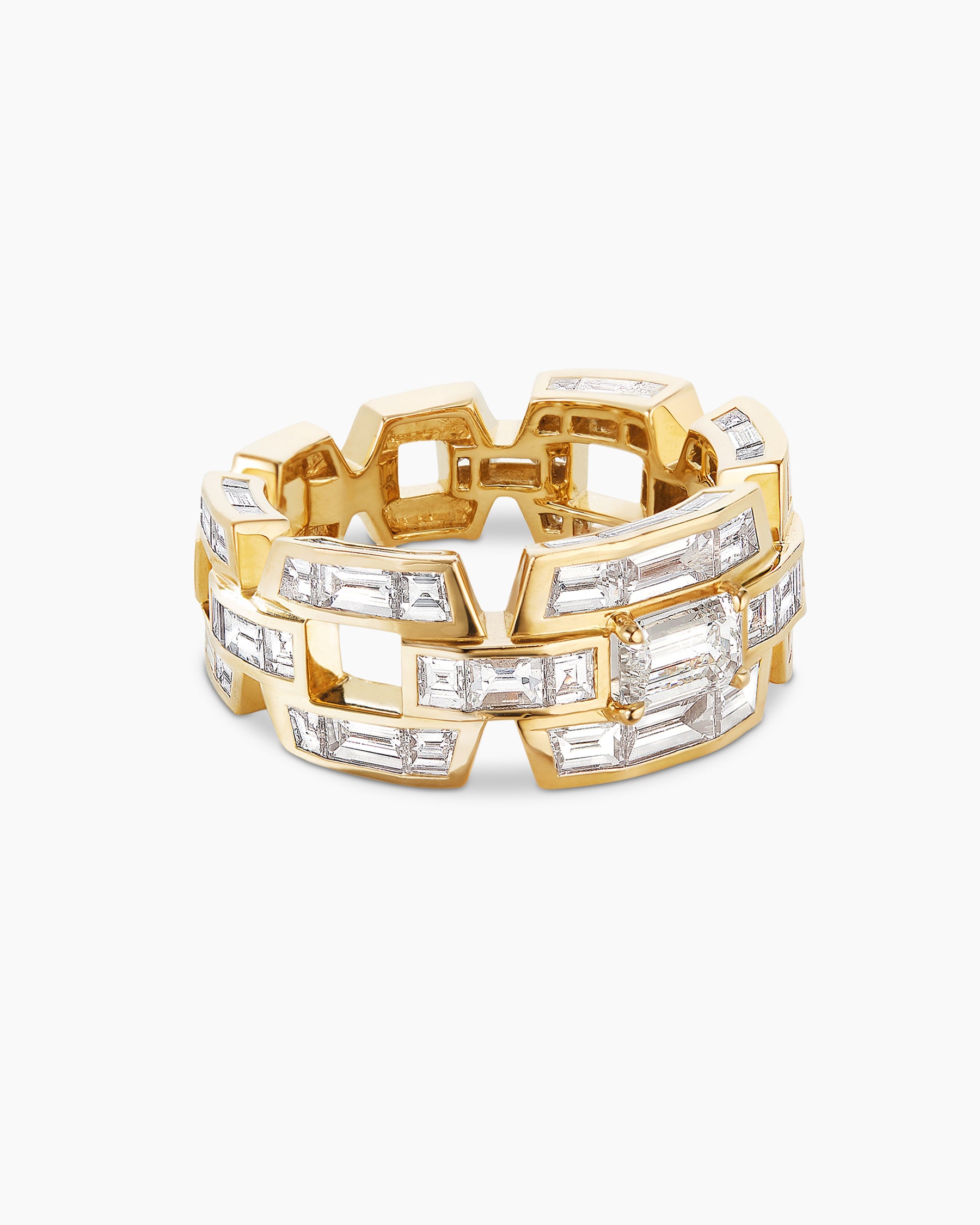 Deco Link Ring in Yellow Gold with Diamonds