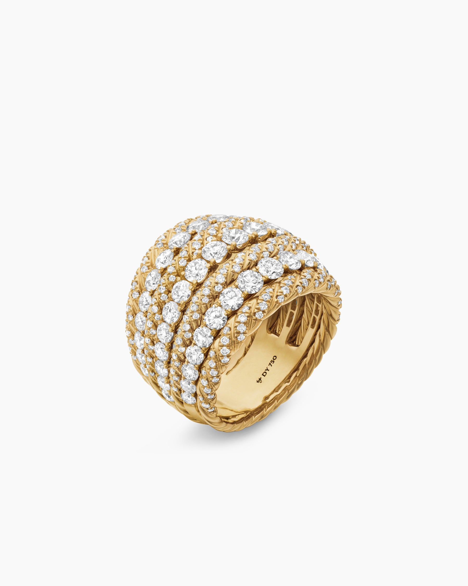 Alternative view of Floating Diamonds Alternating Cable Dome Ring in Yellow Gold