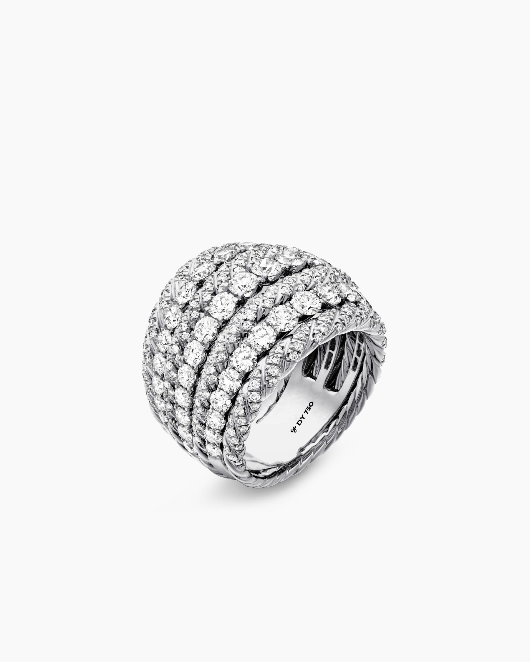 Alternative view of Floating Diamonds Alternating Cable Dome Ring in White Gold