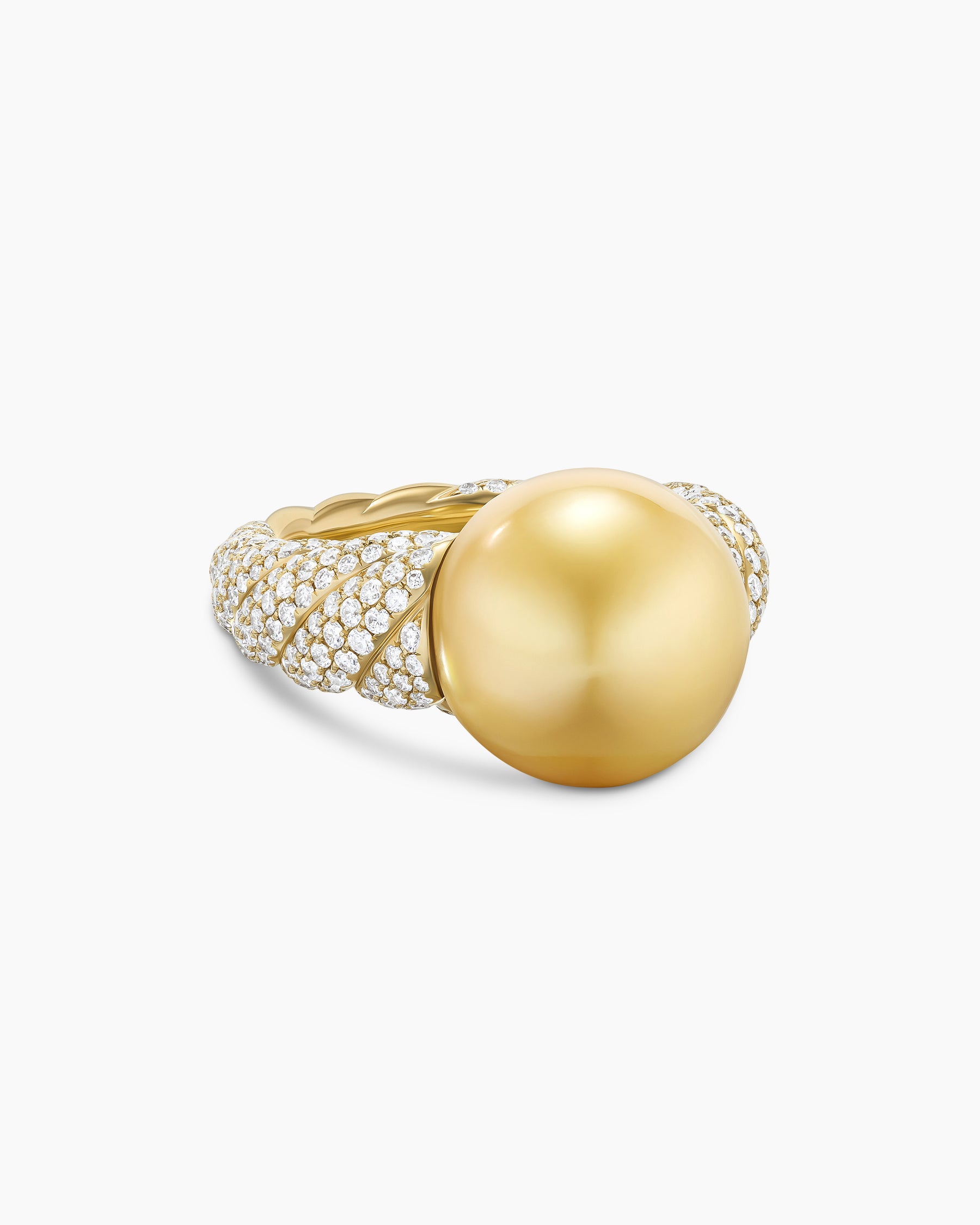 DY Lumina South Sea Golden Pearl Sculpted Cable Ring in Yellow Gold with Diamonds