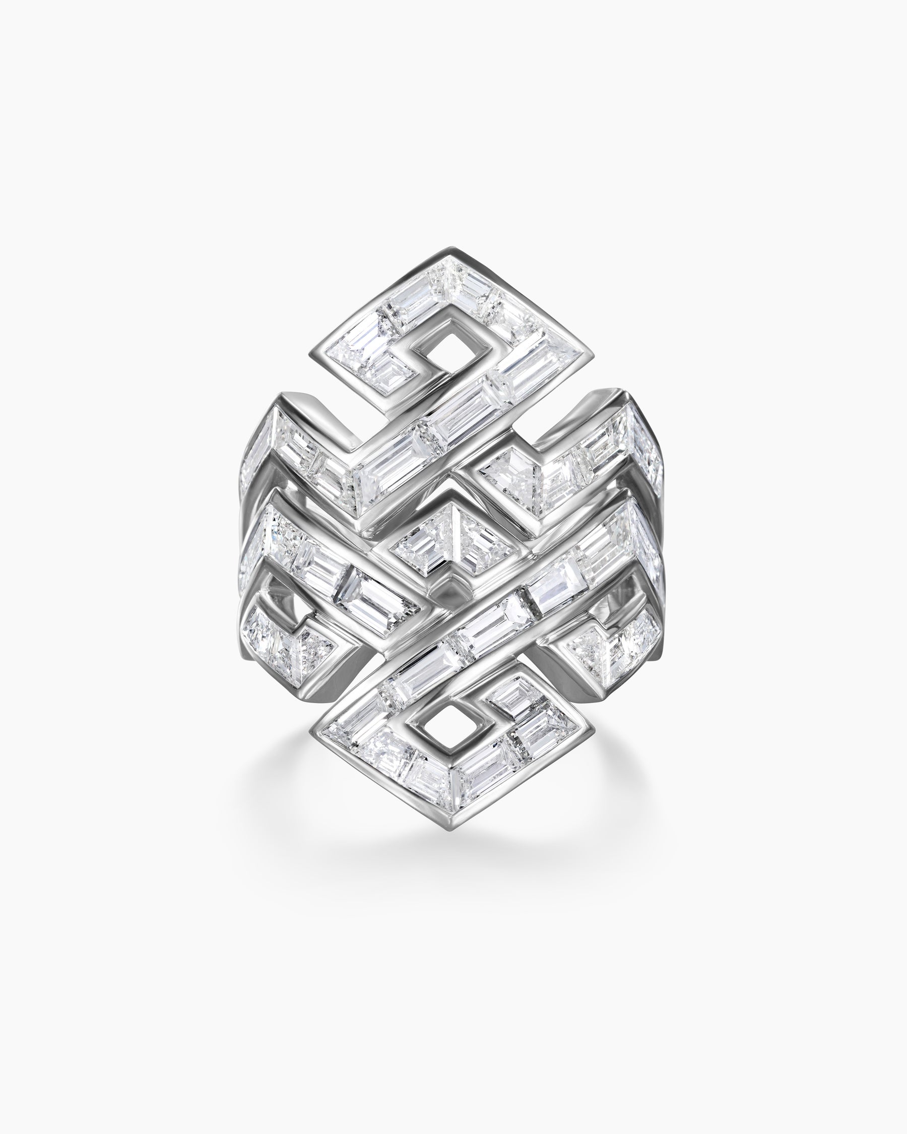 Stax Zig Zag Baguette Ring in White Gold with Diamonds