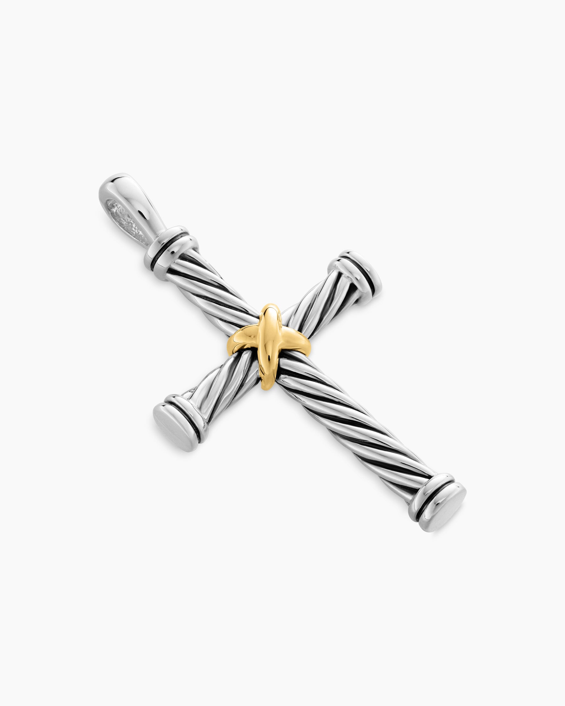 Cable Cross Pendant in Sterling Silver with 18K Yellow Gold, 35mm - Image 3