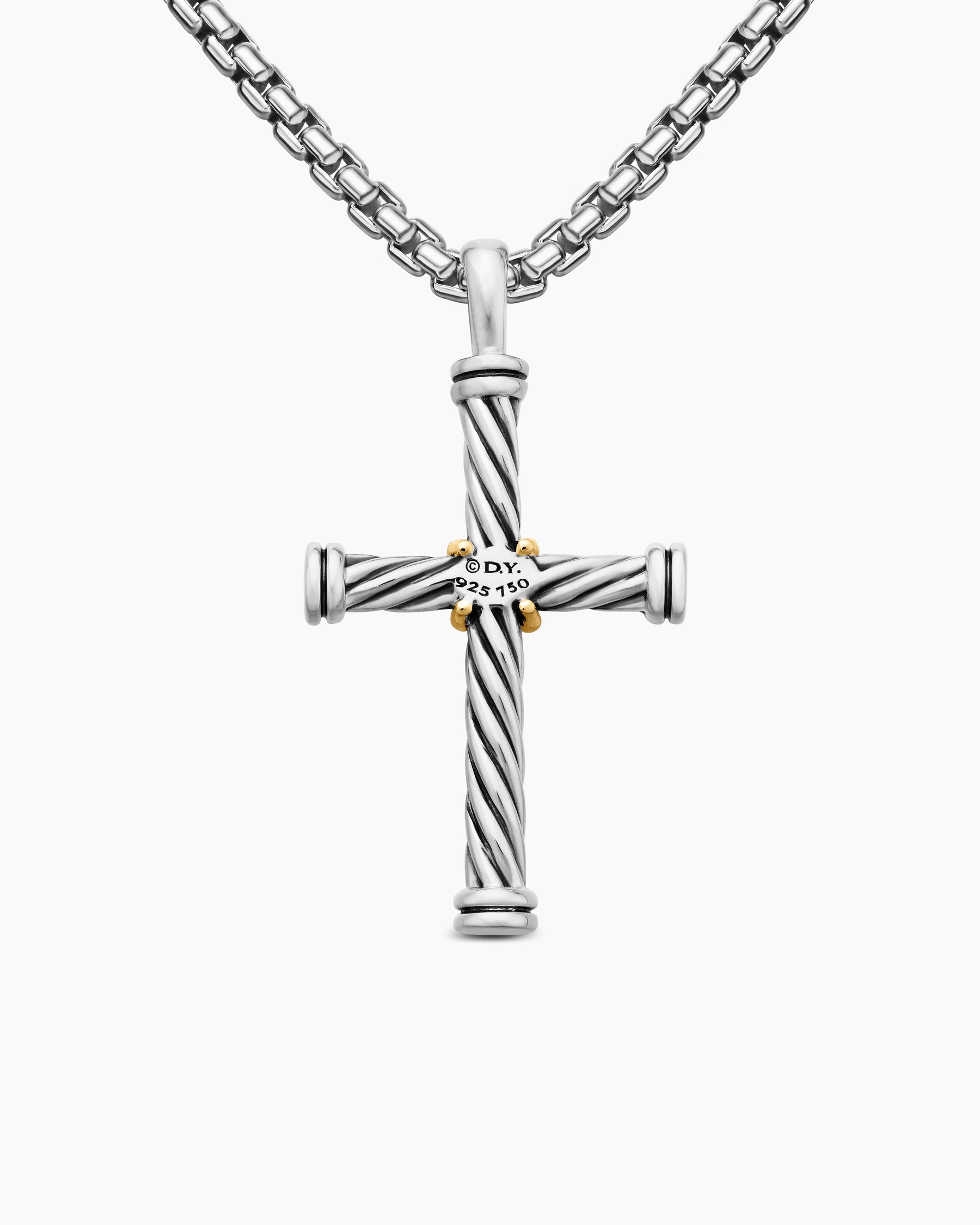 Cable Cross Pendant in Sterling Silver with 18K Yellow Gold, 35mm - Image 4