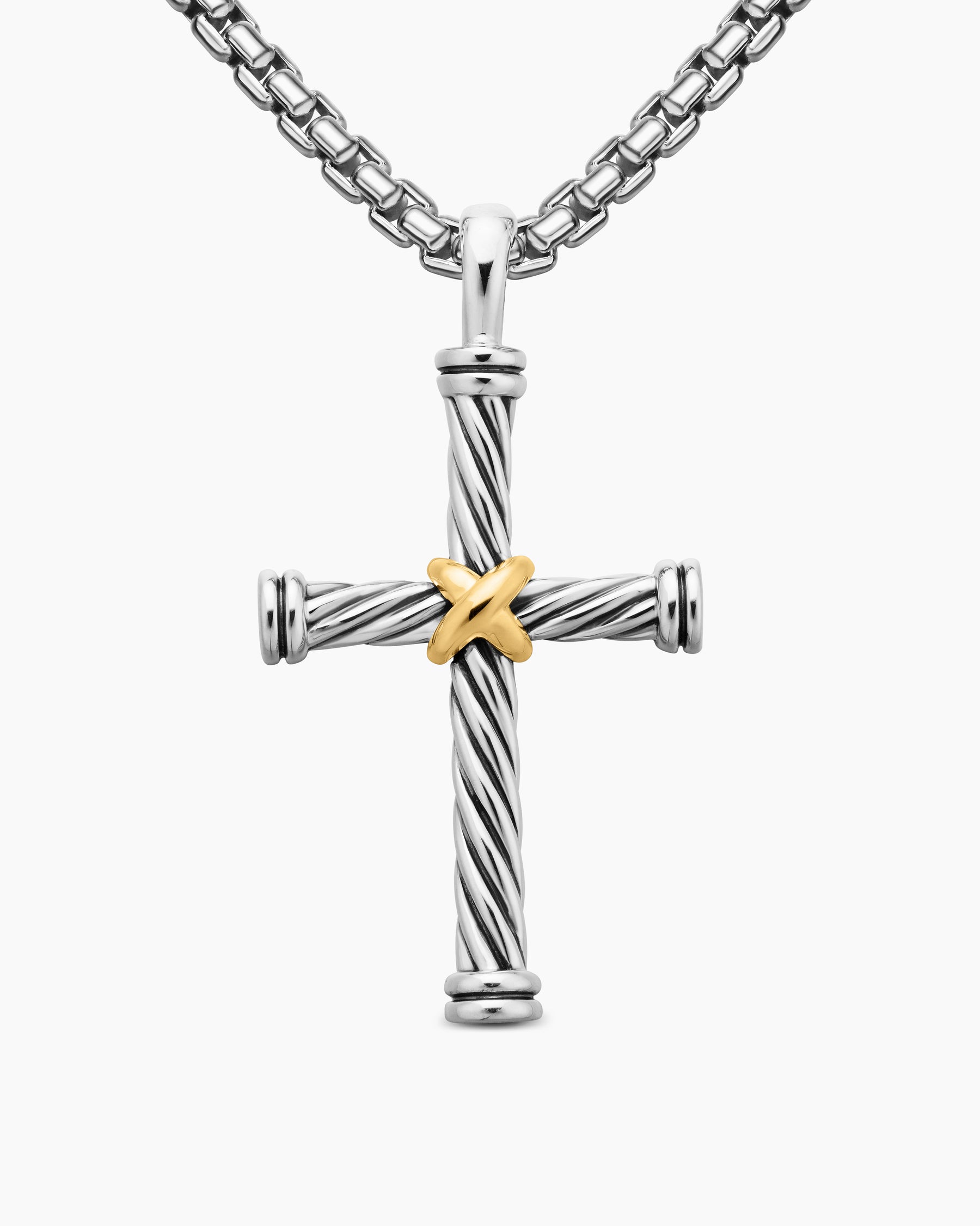 Cable Cross Pendant in Sterling Silver with 18K Yellow Gold, 35mm - Image 5