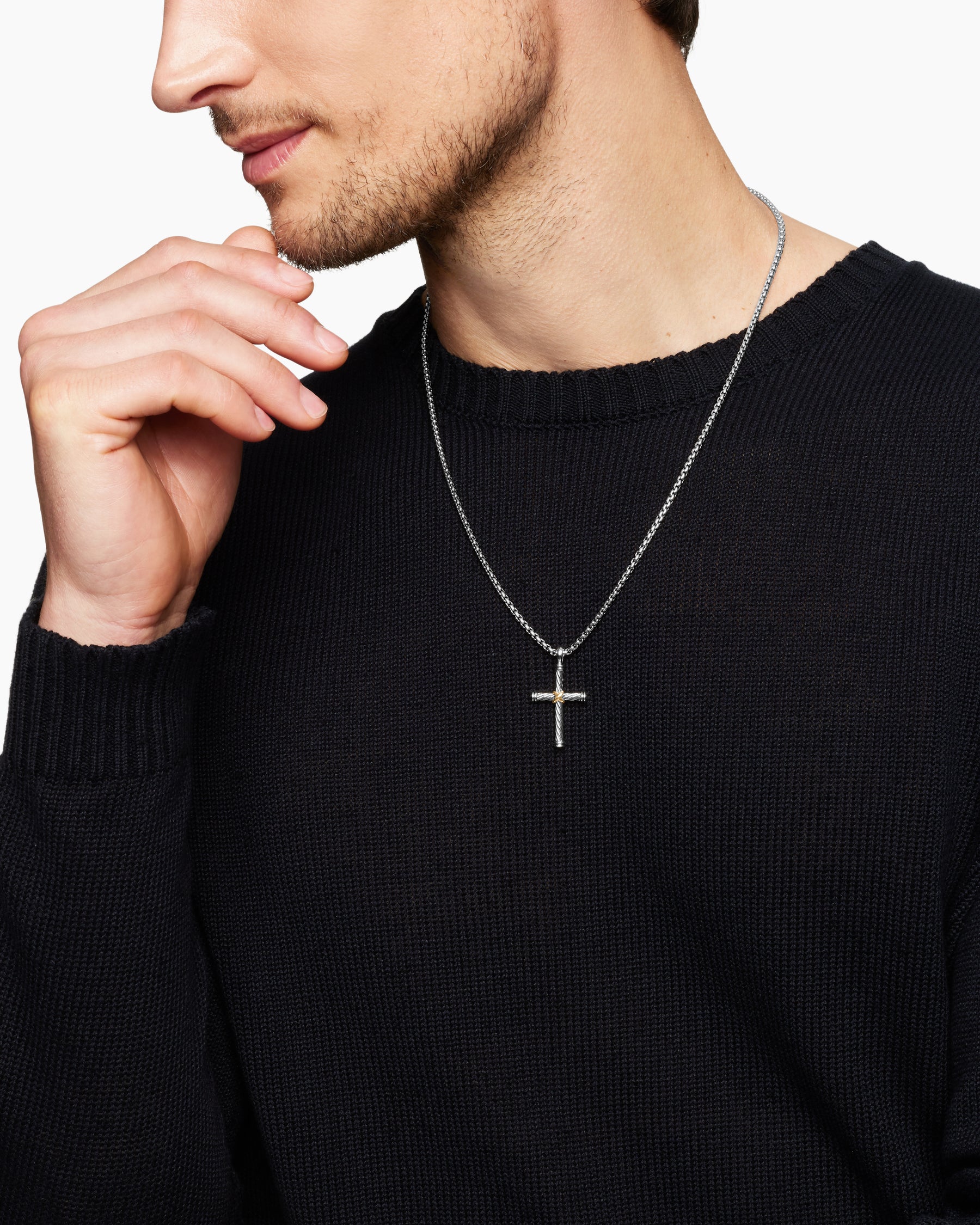 Alternative view of Cable Cross Pendant in Sterling Silver with 18K Yellow Gold, 35mm