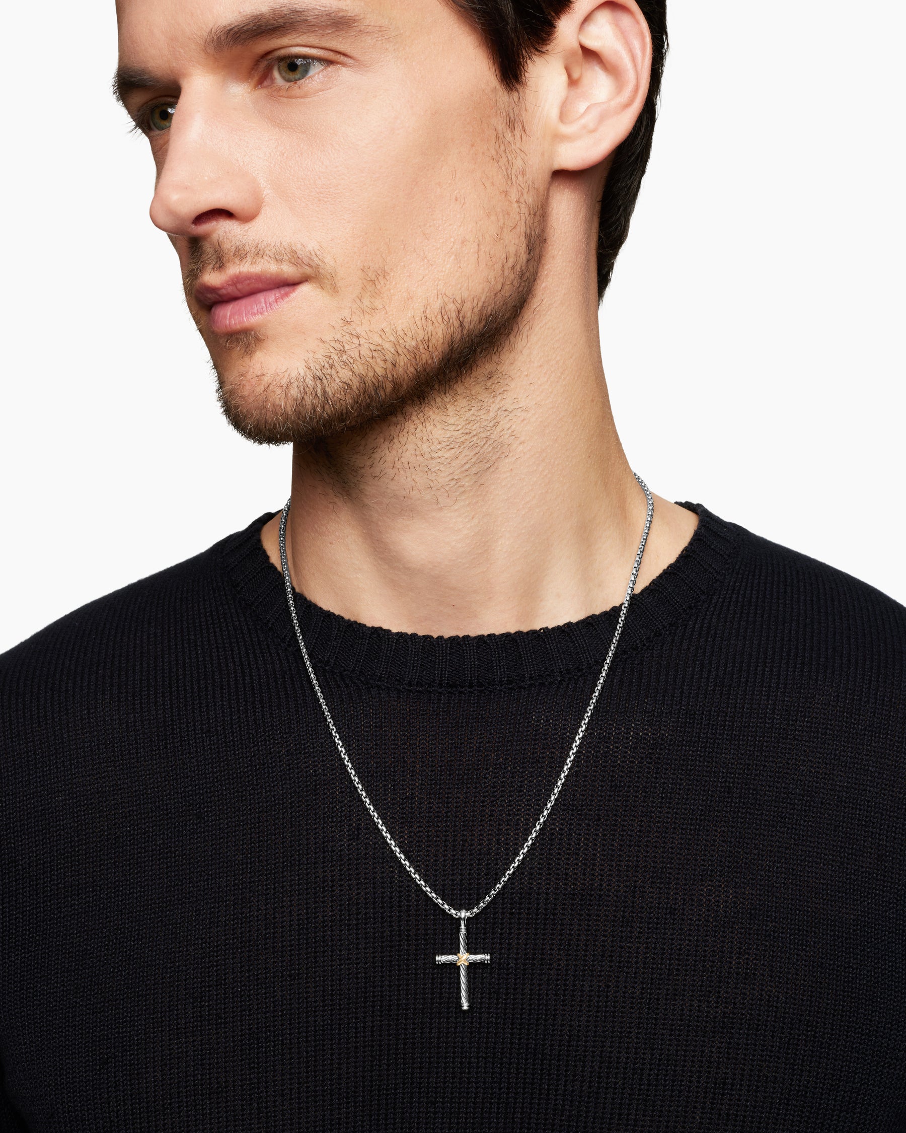 Cable Cross Pendant in Sterling Silver with 18K Yellow Gold, 35mm - Image 6