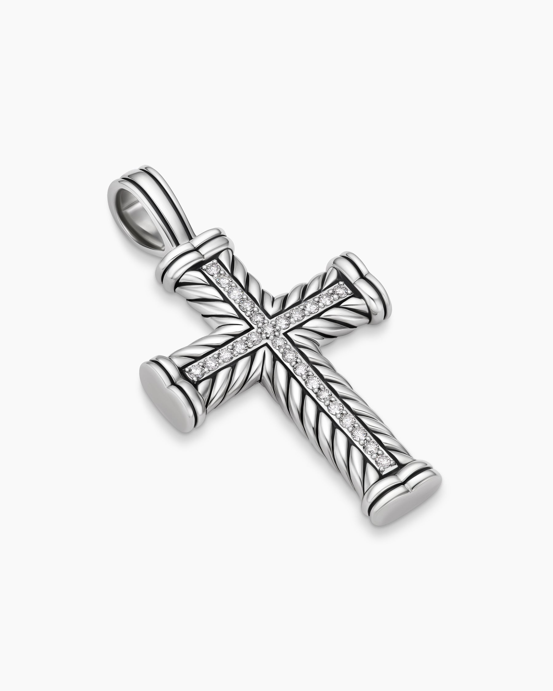 Chevron Cross Pendant in Sterling Silver with Diamonds, 41.5mm - Image 3