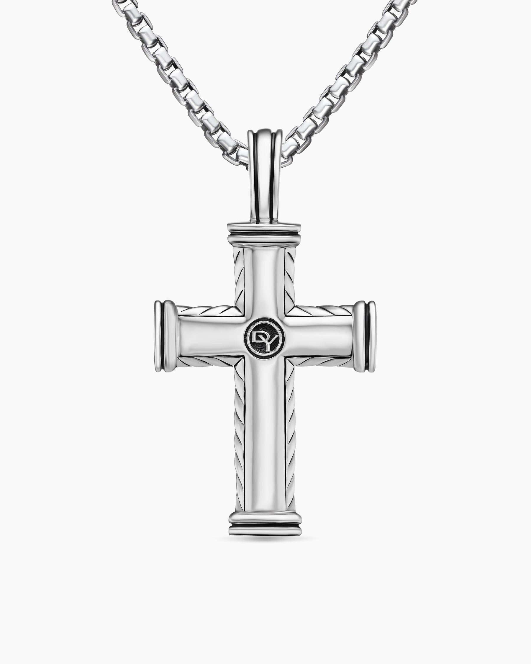 Chevron Cross Pendant in Sterling Silver with Diamonds, 41.5mm - Image 4
