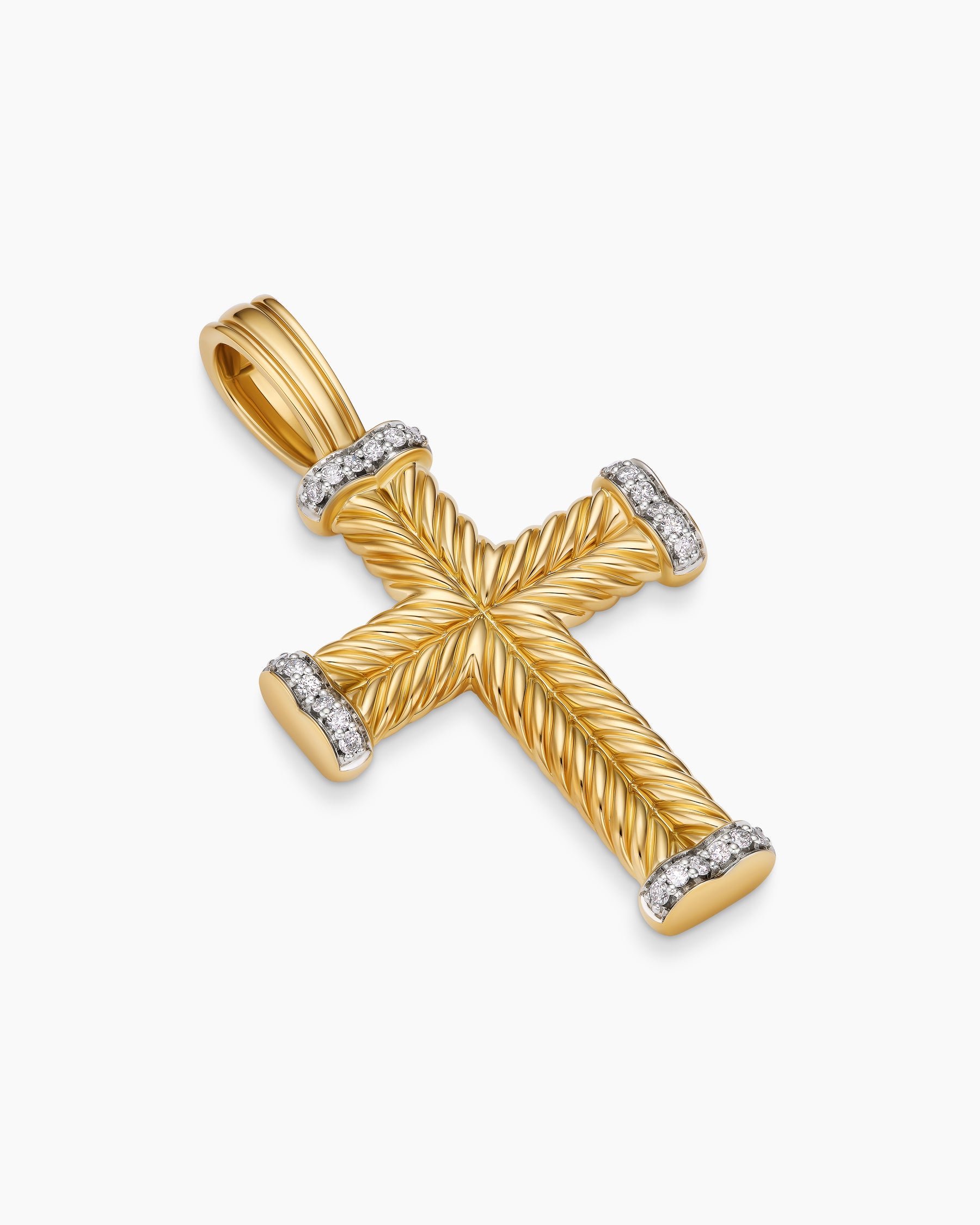 Chevron Cross Pendant in 18K Yellow Gold with Diamonds, 33mm - Image 3