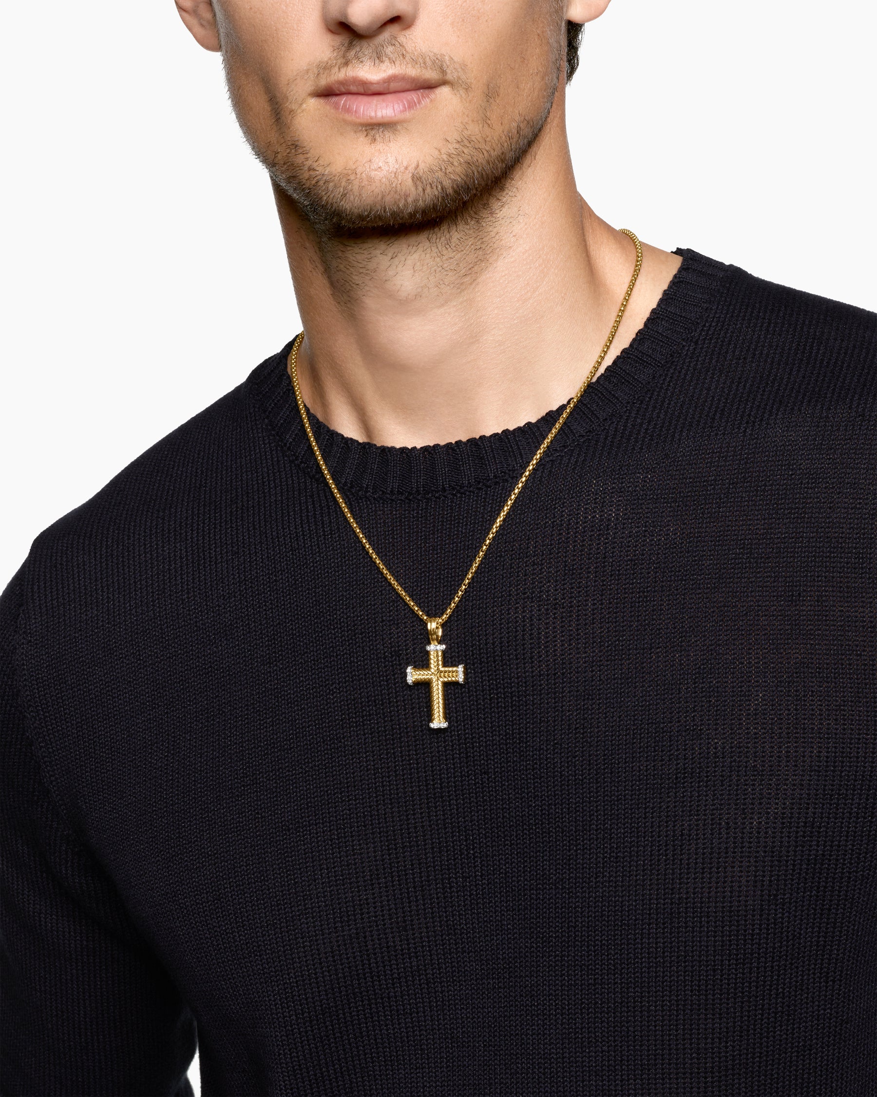 Alternative view of Chevron Cross Pendant in 18K Yellow Gold with Diamonds, 33mm