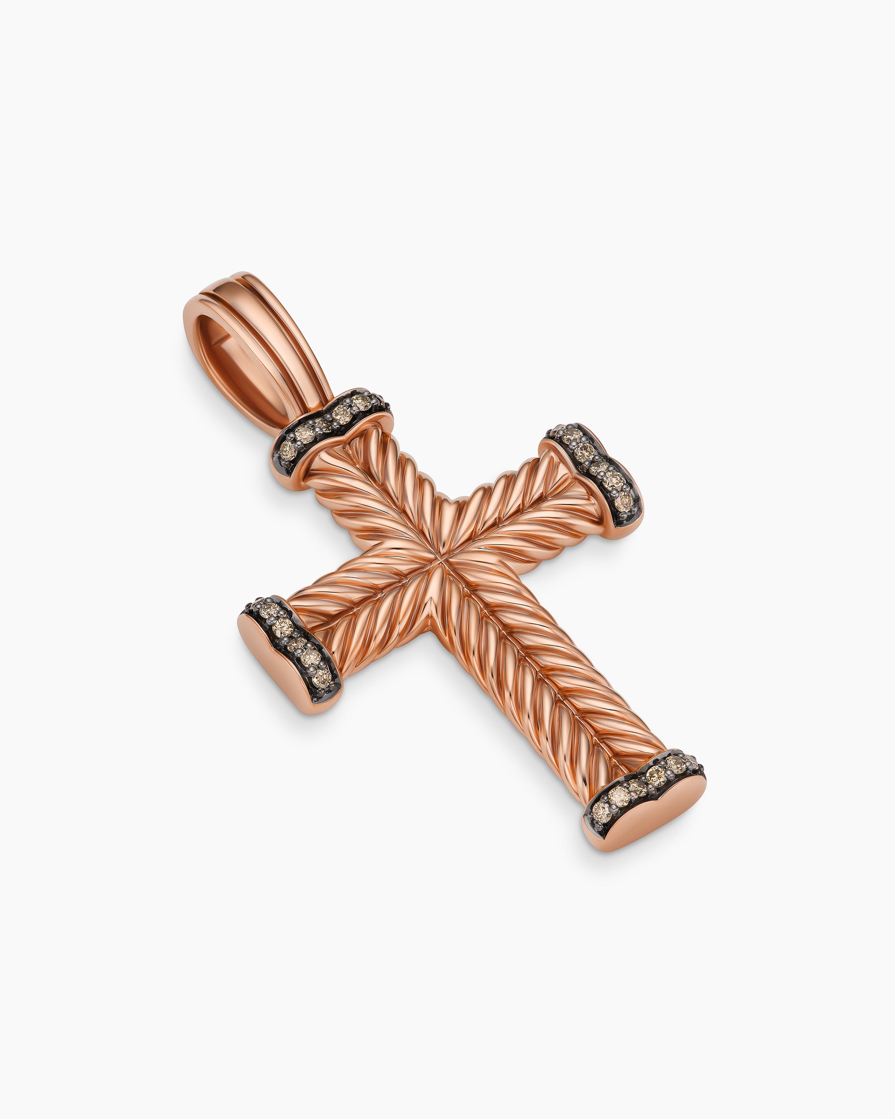 Chevron Cross Pendant in 18K Rose Gold with Cognac Diamonds, 33mm - Image 3