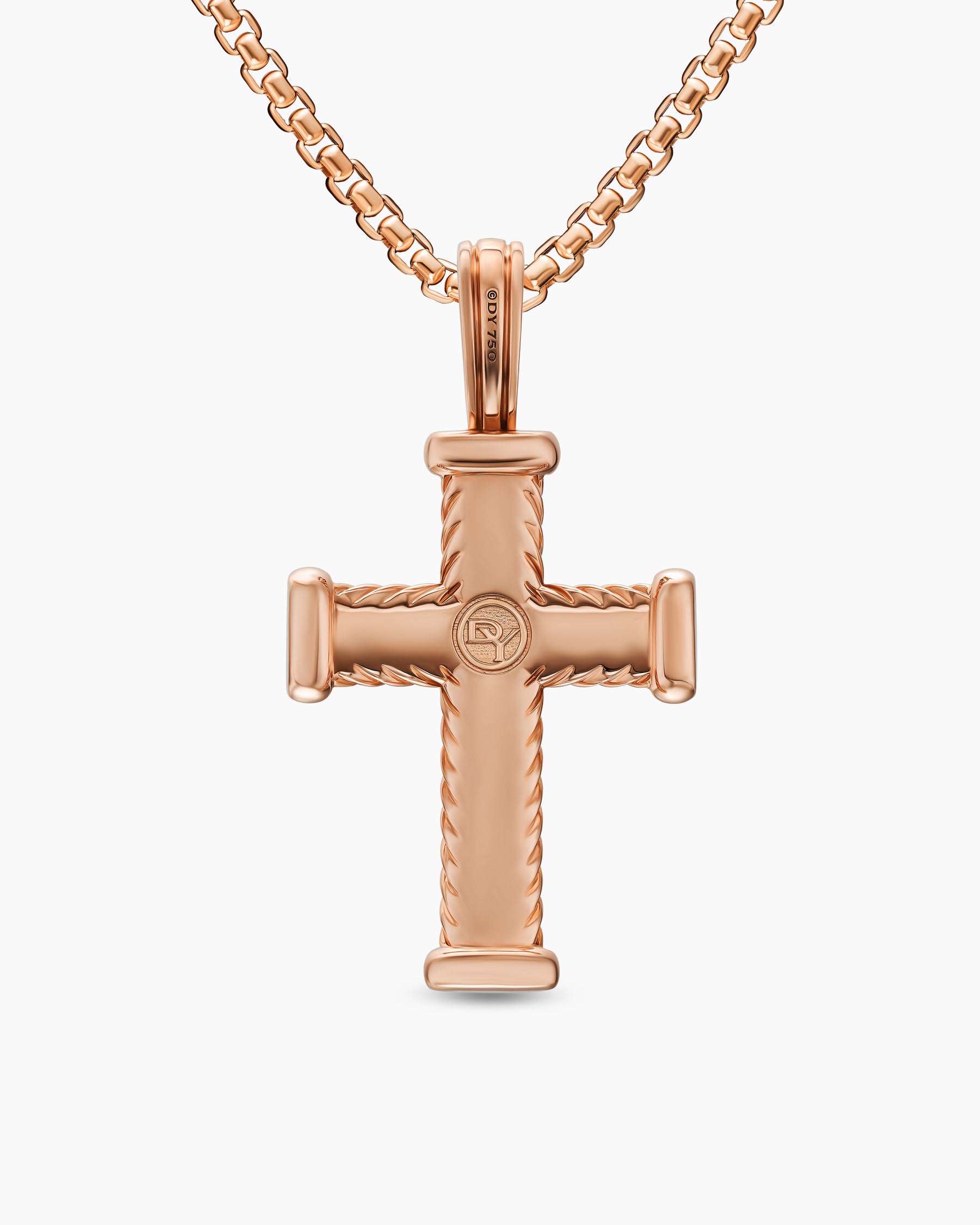 Chevron Cross Pendant in 18K Rose Gold with Cognac Diamonds, 33mm - Image 4