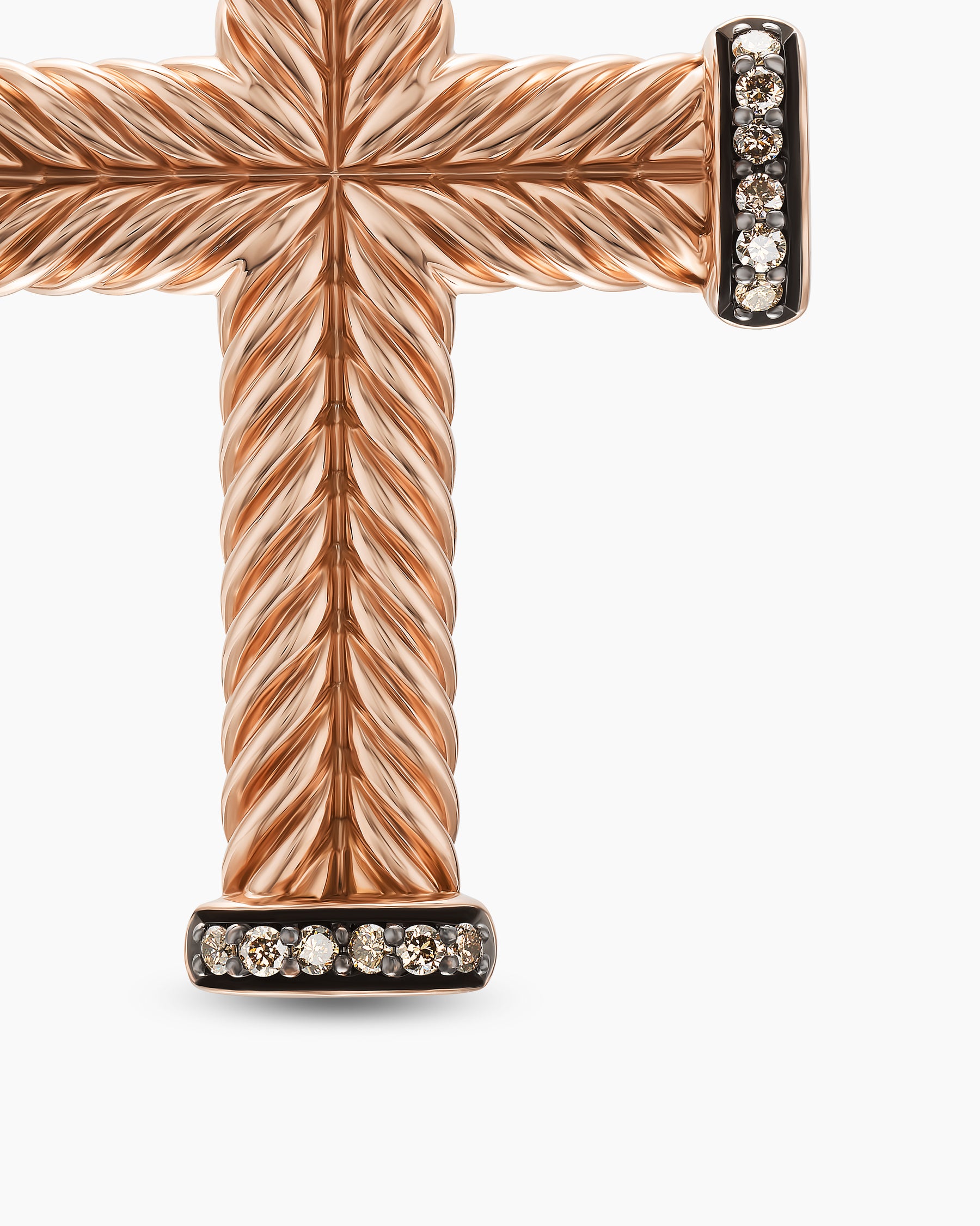 Chevron Cross Pendant in 18K Rose Gold with Cognac Diamonds, 33mm - Image 5
