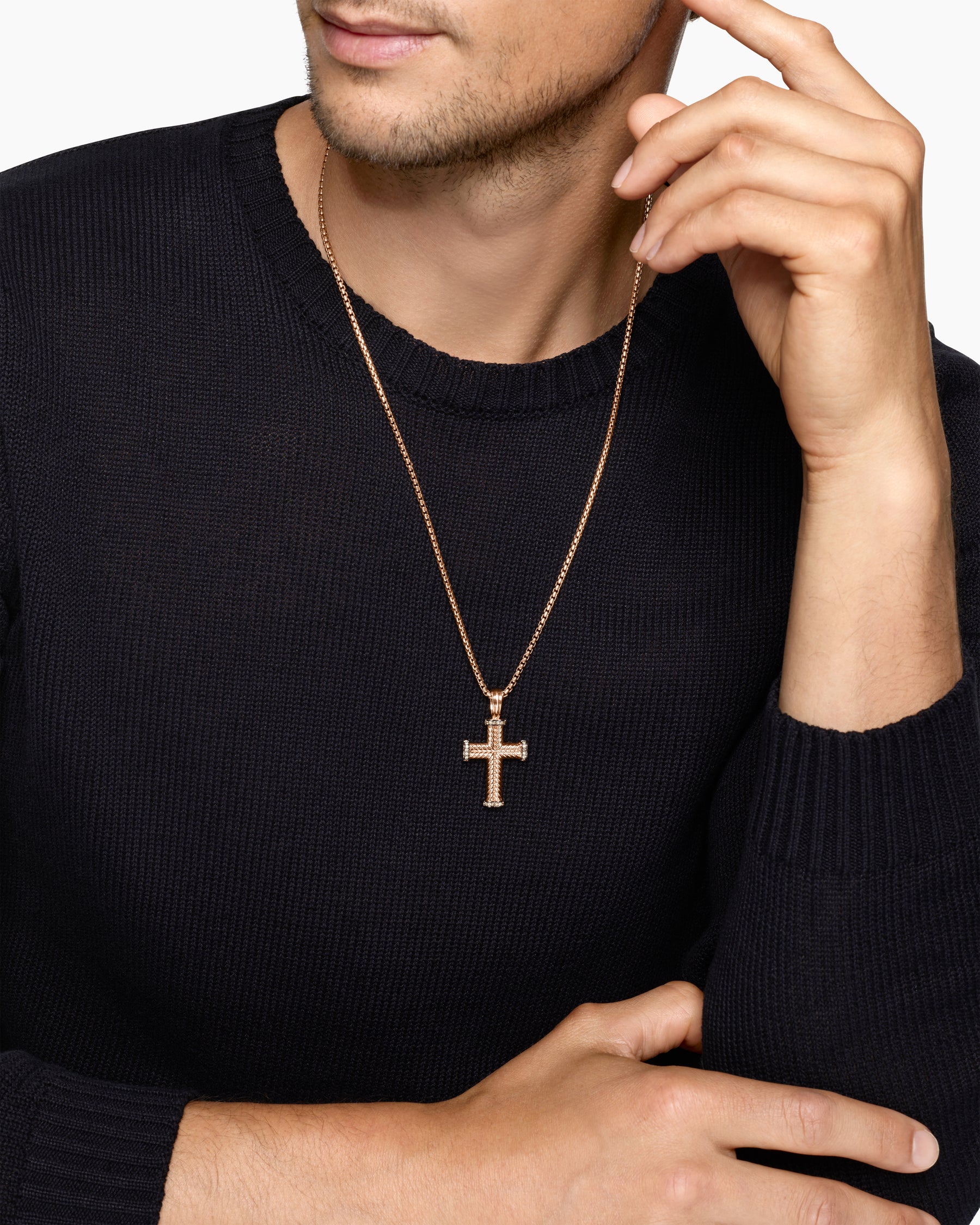 Alternative view of Chevron Cross Pendant in 18K Rose Gold with Cognac Diamonds, 33mm
