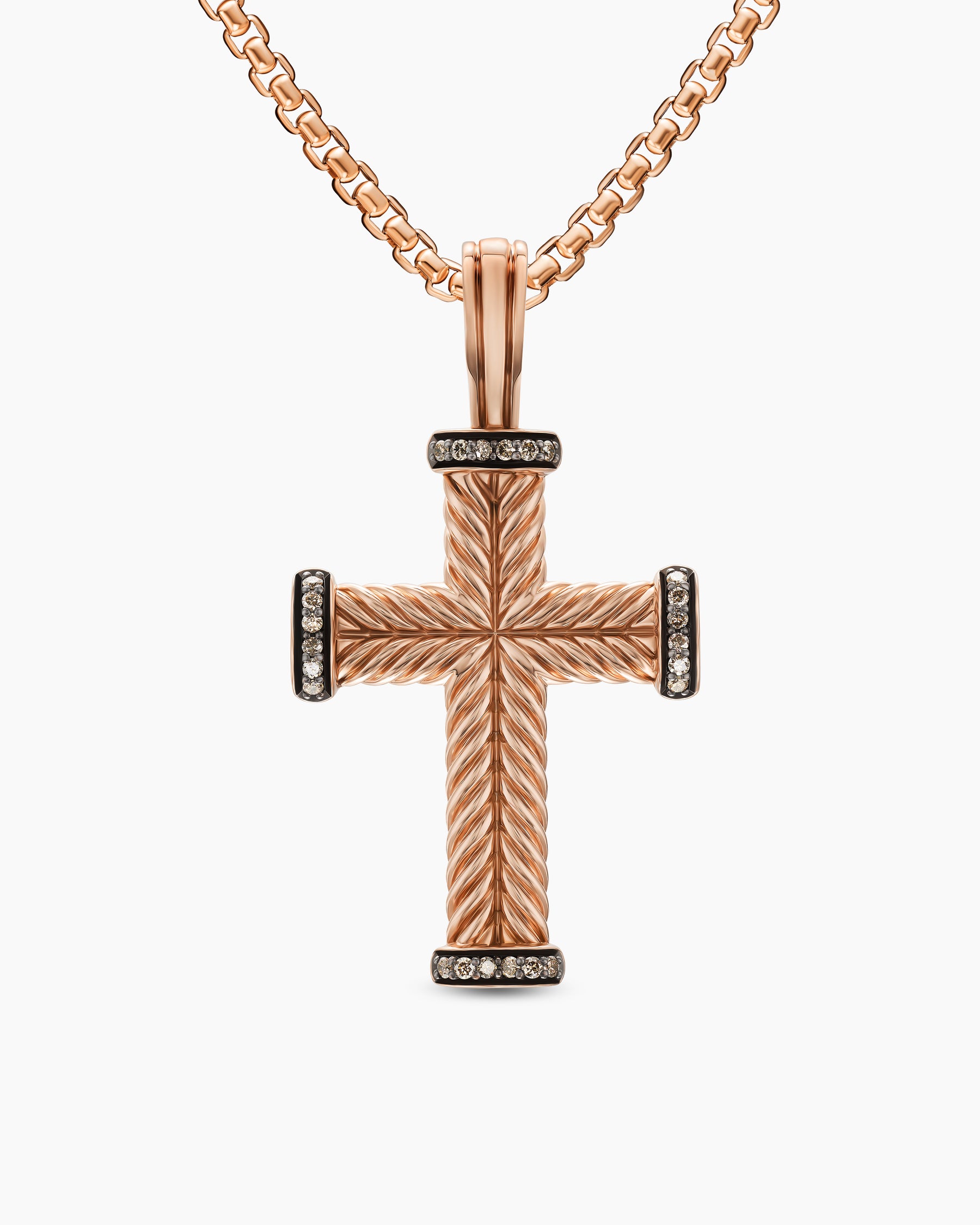 Chevron Cross Pendant in 18K Rose Gold with Cognac Diamonds, 33mm