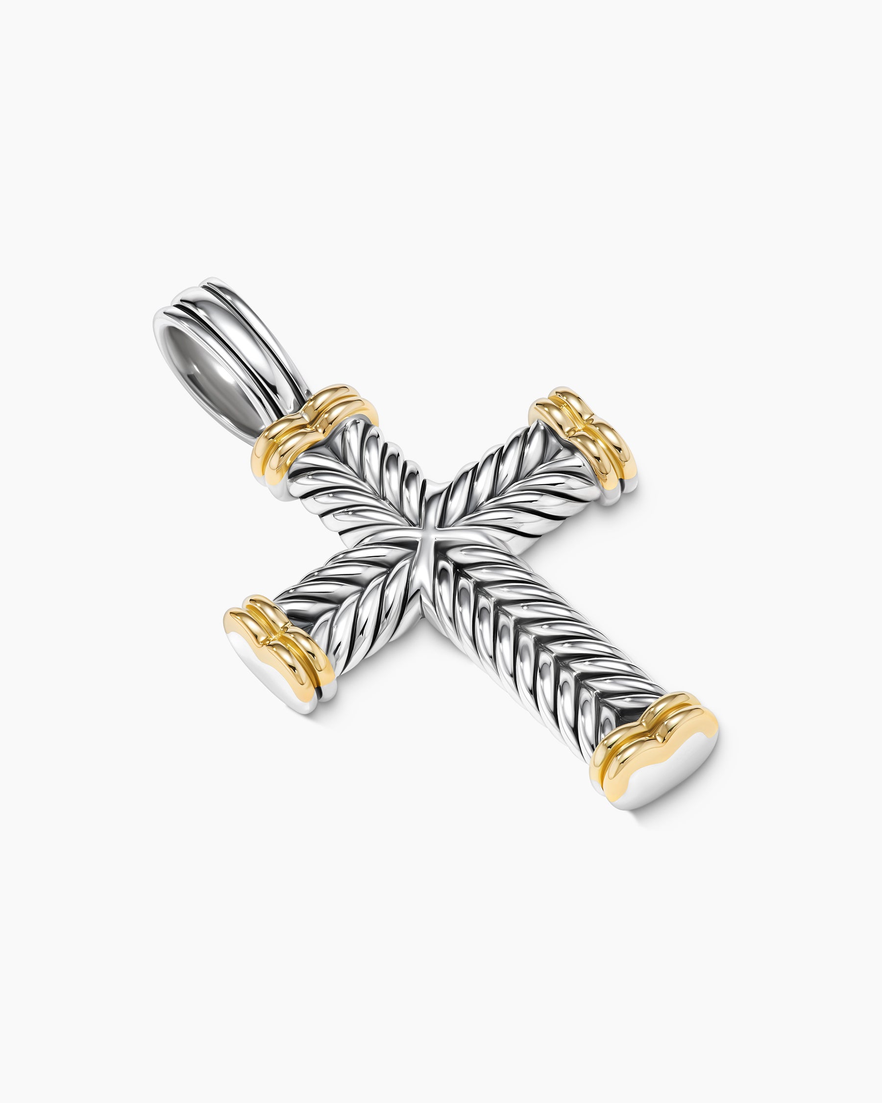 Chevron Cross Pendant in Sterling Silver with 18K Yellow Gold, 33mm - Image 3