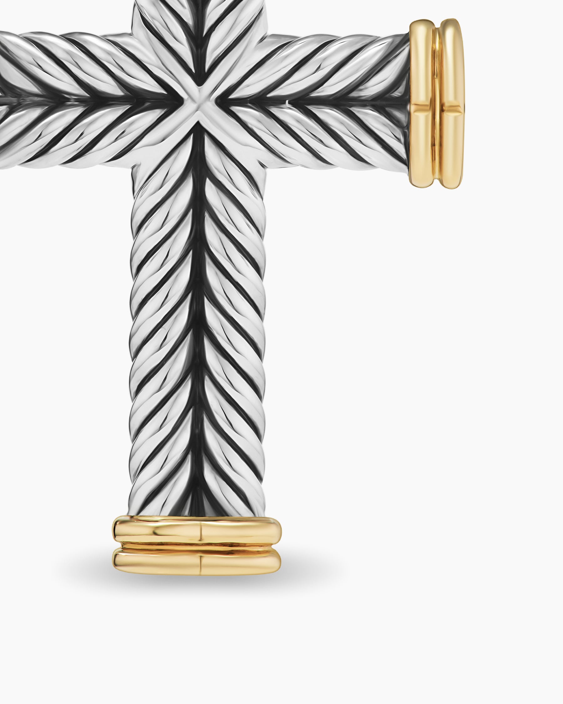 Chevron Cross Pendant in Sterling Silver with 18K Yellow Gold, 33mm - Image 5