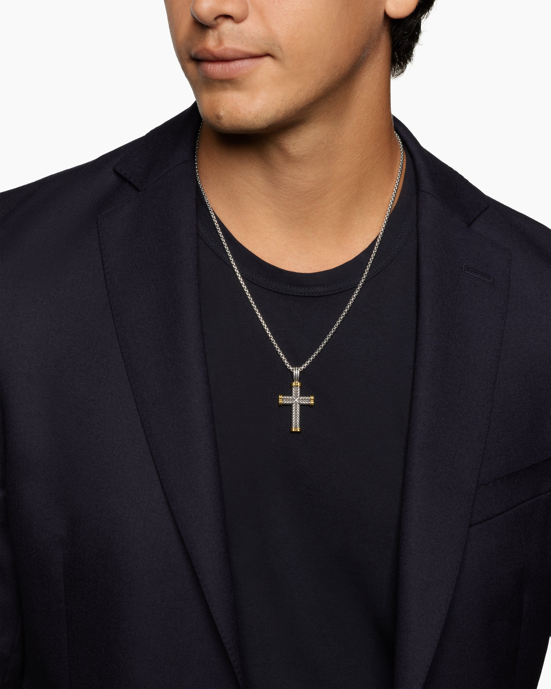 Alternative view of Chevron Cross Pendant in Sterling Silver with 18K Yellow Gold, 33mm