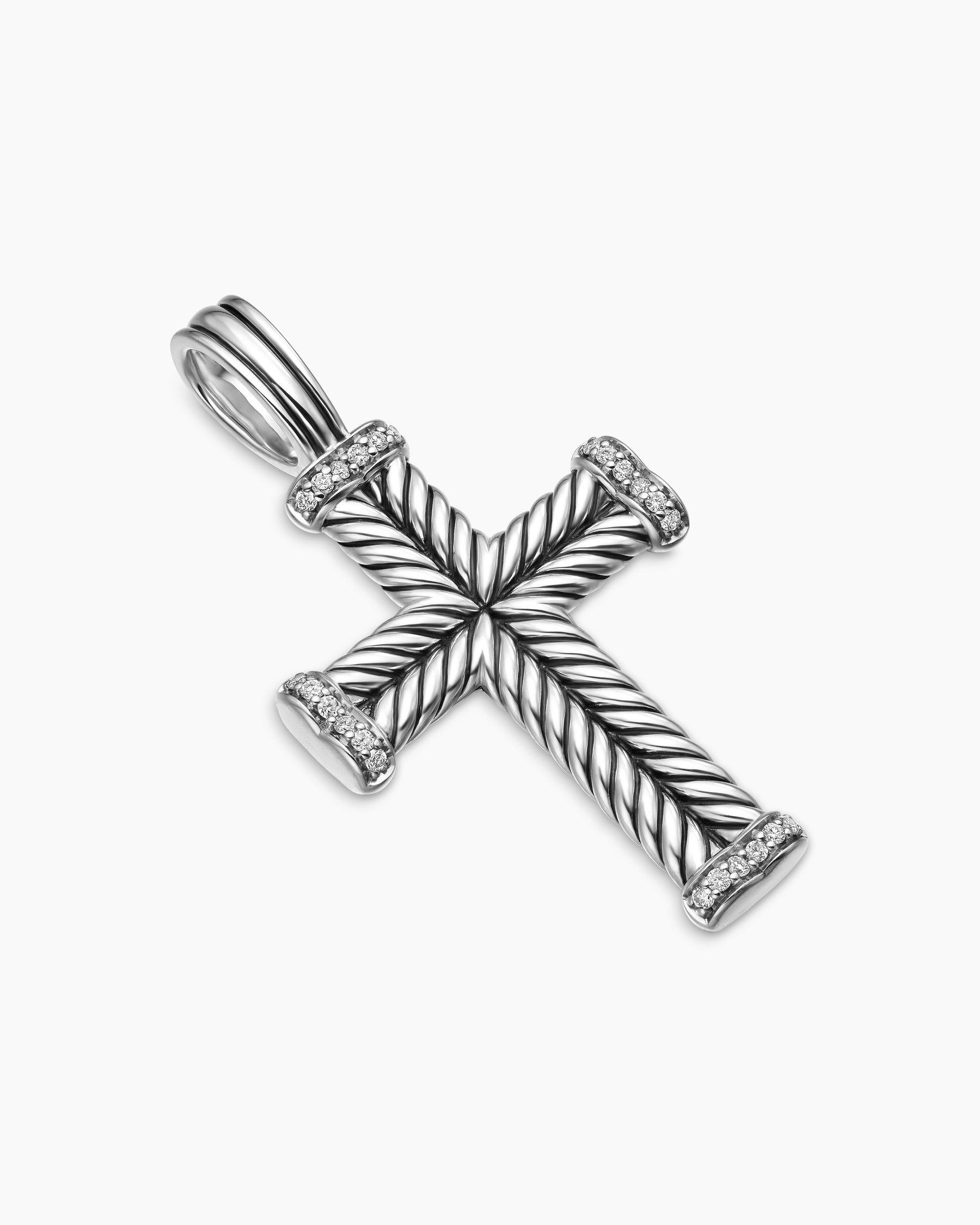Chevron Cross Pendant in Sterling Silver with Diamonds, 33mm - Image 3