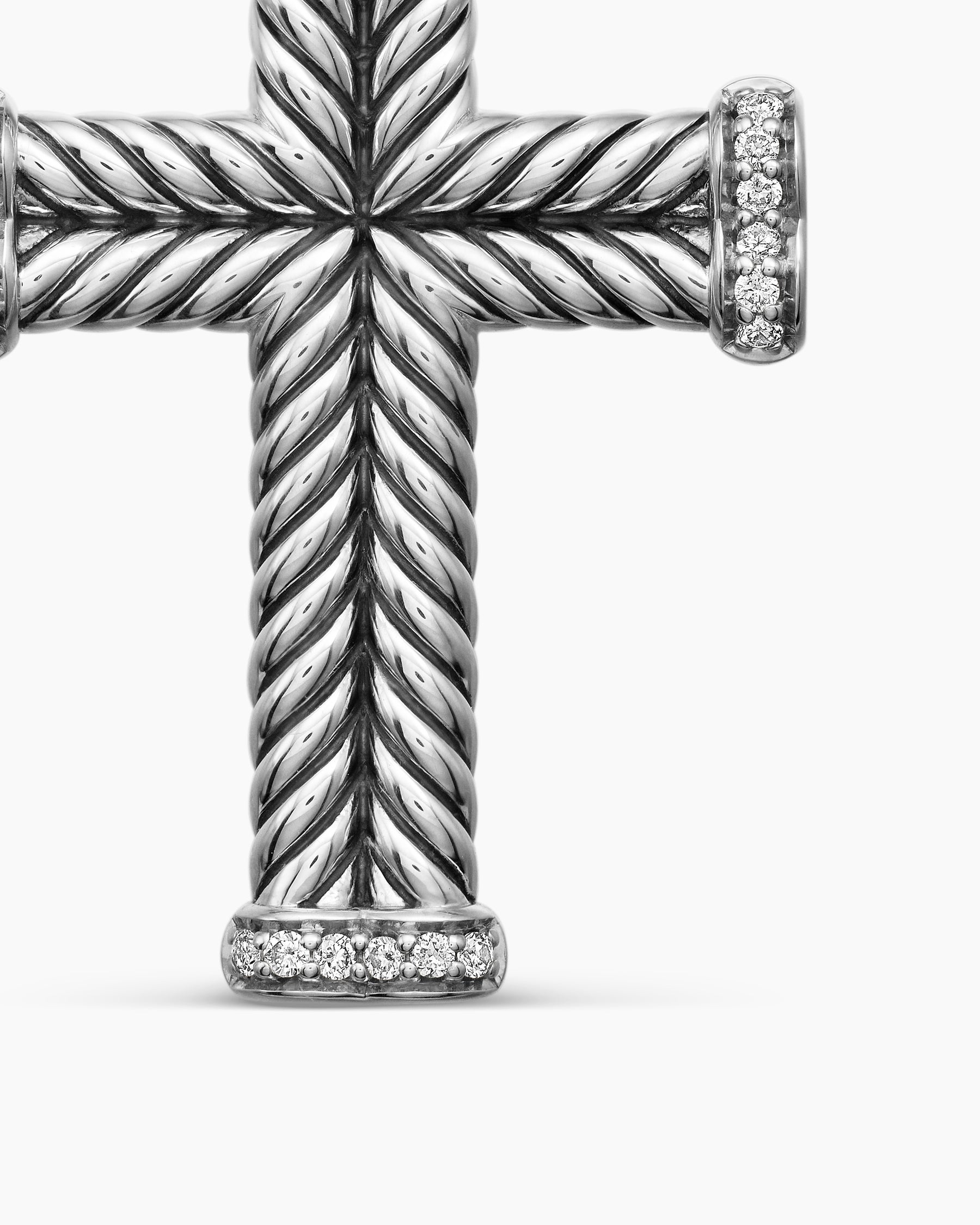 Chevron Cross Pendant in Sterling Silver with Diamonds, 33mm - Image 5