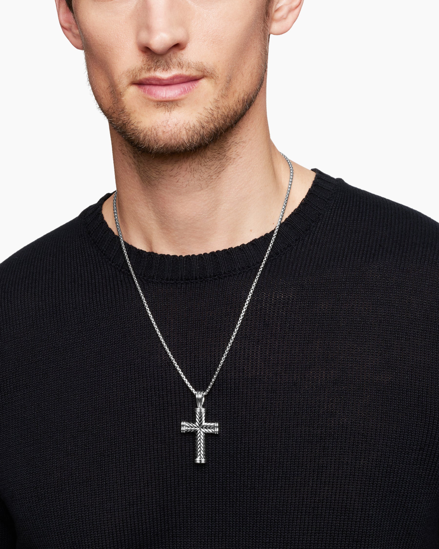 Alternative view of Chevron Cross Pendant in Sterling Silver, 40mm