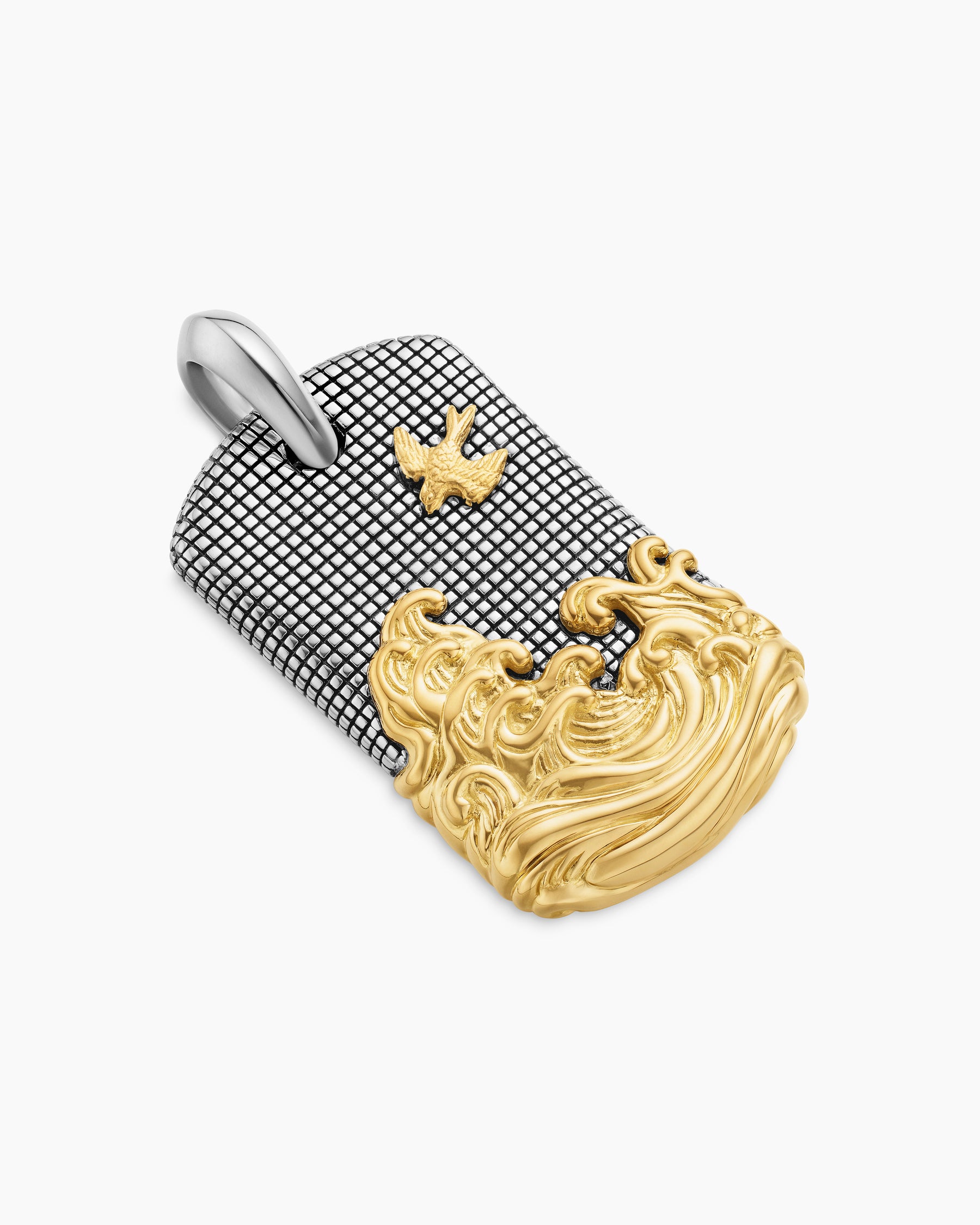 Waves Tag in Sterling Silver with 18K Yellow Gold, 35mm - Image 3