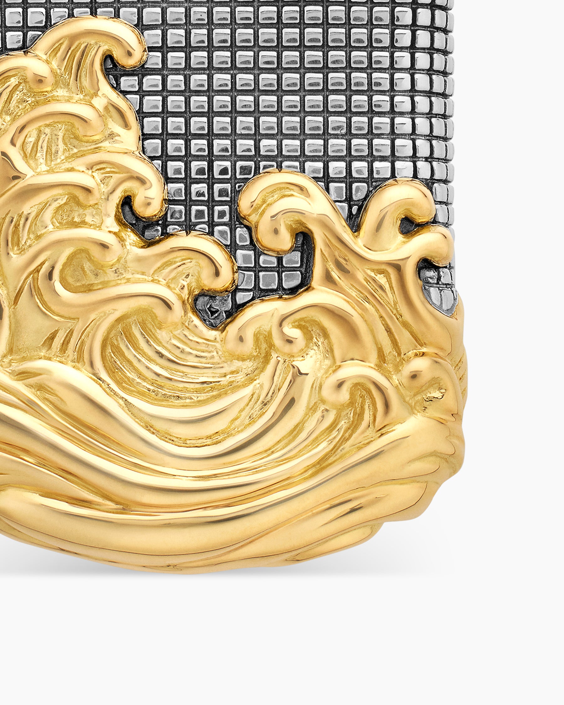 Waves Tag in Sterling Silver with 18K Yellow Gold, 35mm - Image 5