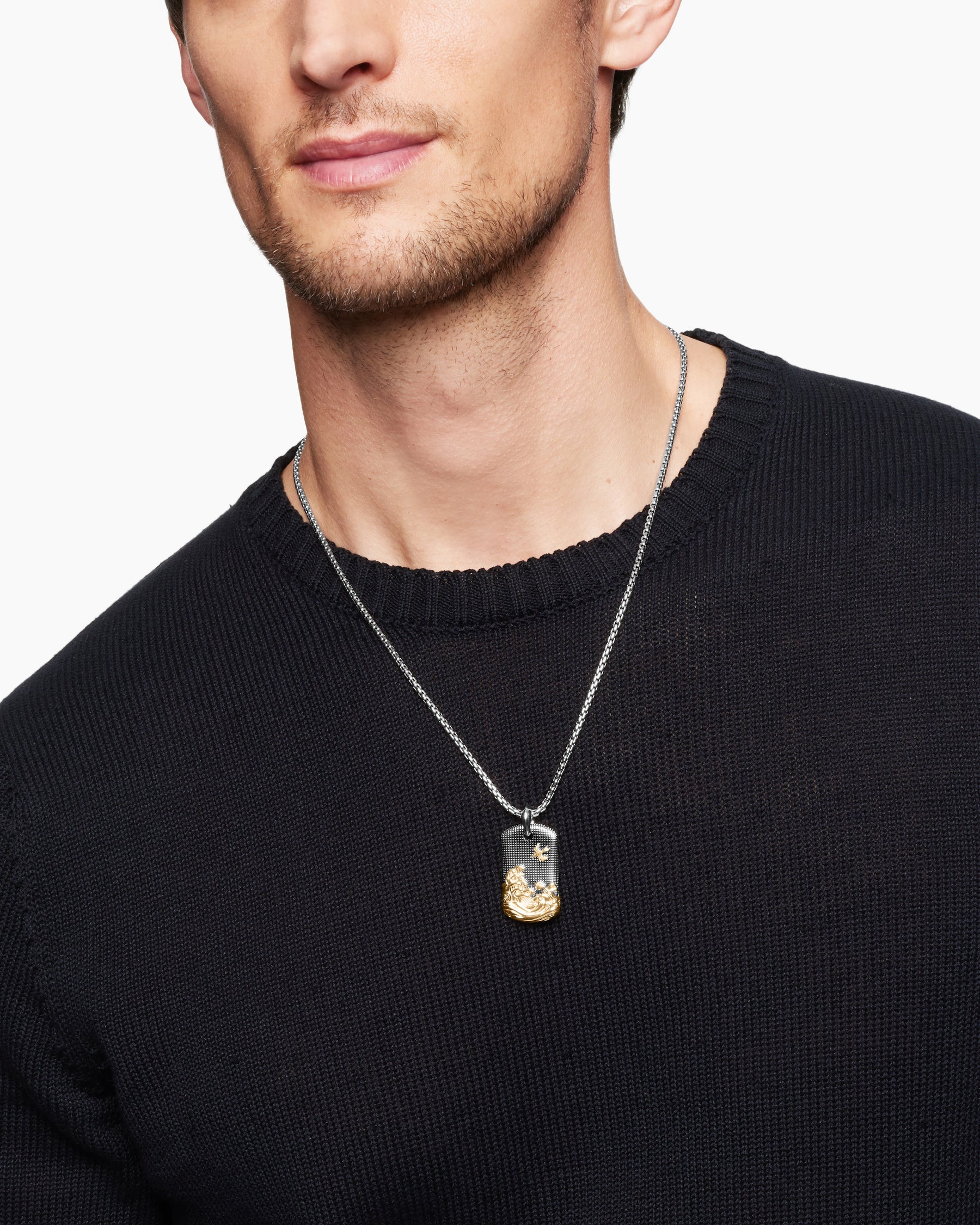 Alternative view of Waves Tag in Sterling Silver with 18K Yellow Gold, 35mm