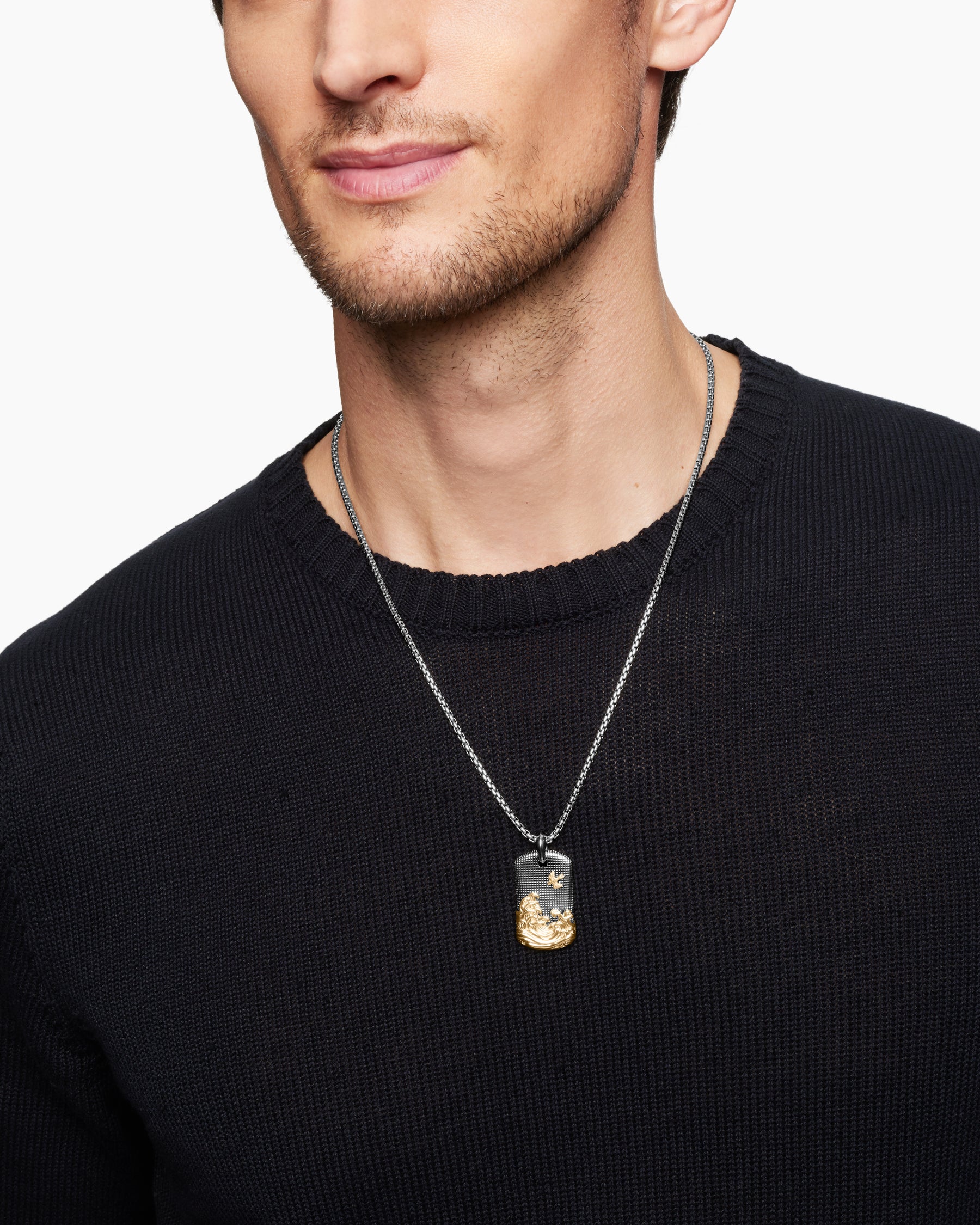 Waves Tag in Sterling Silver with 18K Yellow Gold, 35mm - Image 7