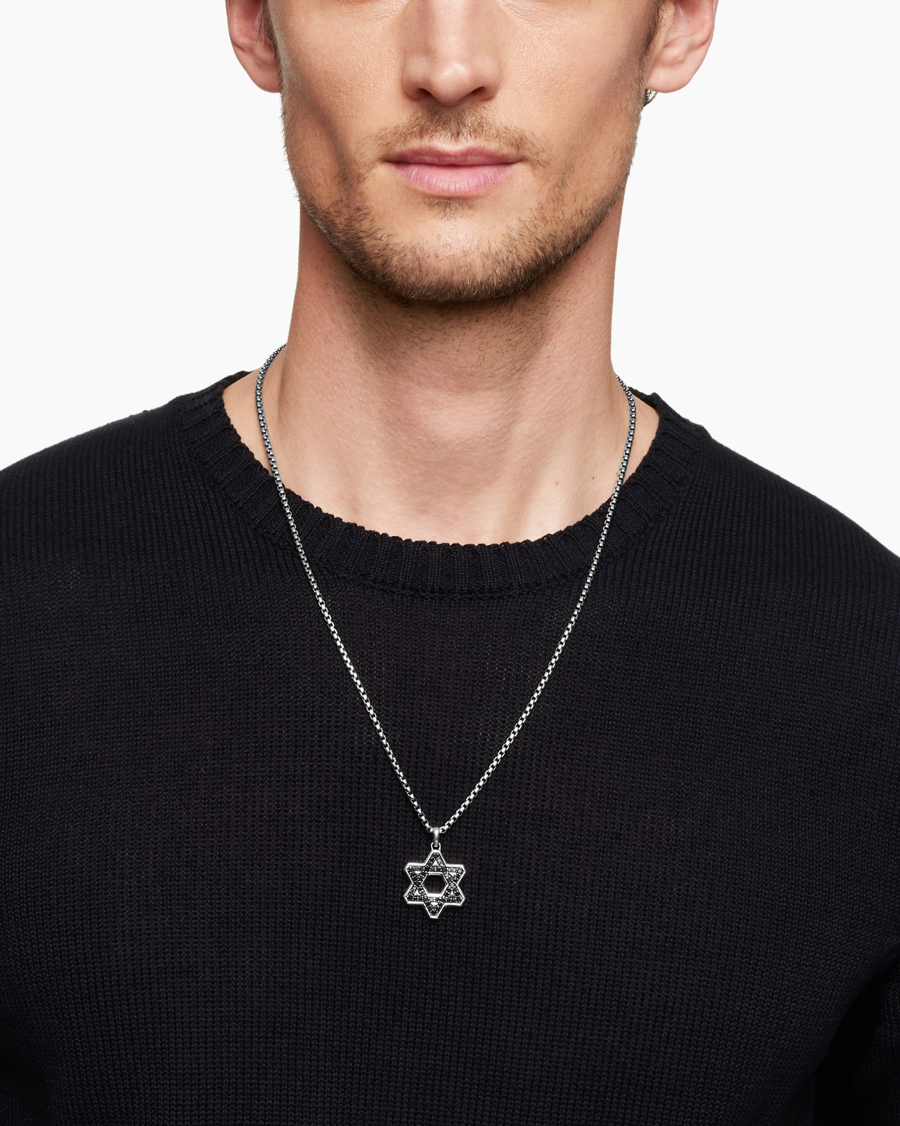 Alternative view of Star of David Pendant in Sterling Silver with Black Diamonds, 25mm