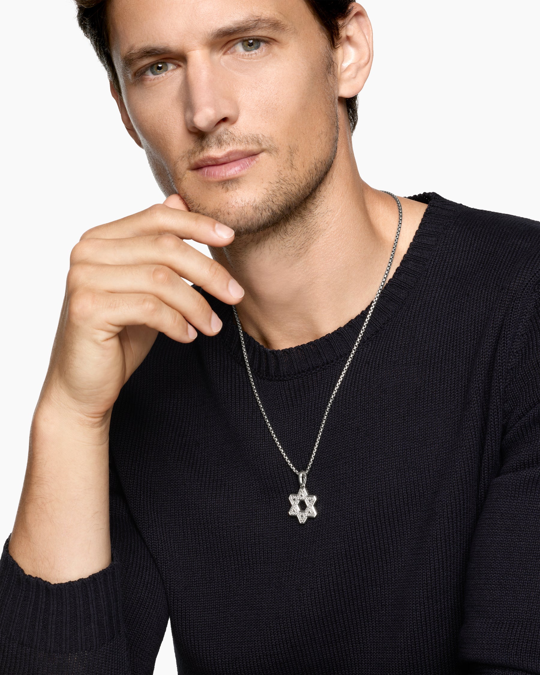 Alternative view of Star of David Pendant in Sterling Silver with Diamonds, 25mm
