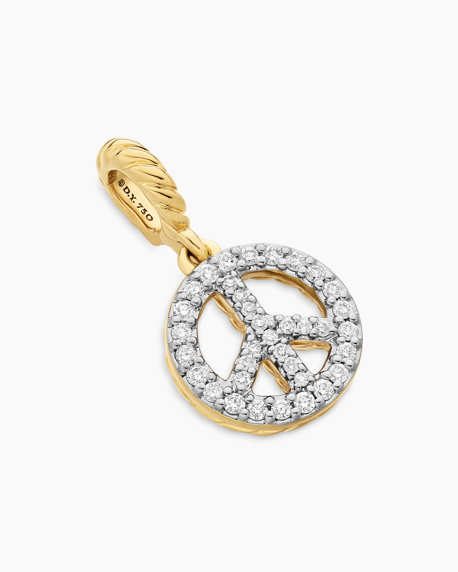 Peace Sign Amulet in 18K Yellow Gold with Diamonds, 11mm - Image 3