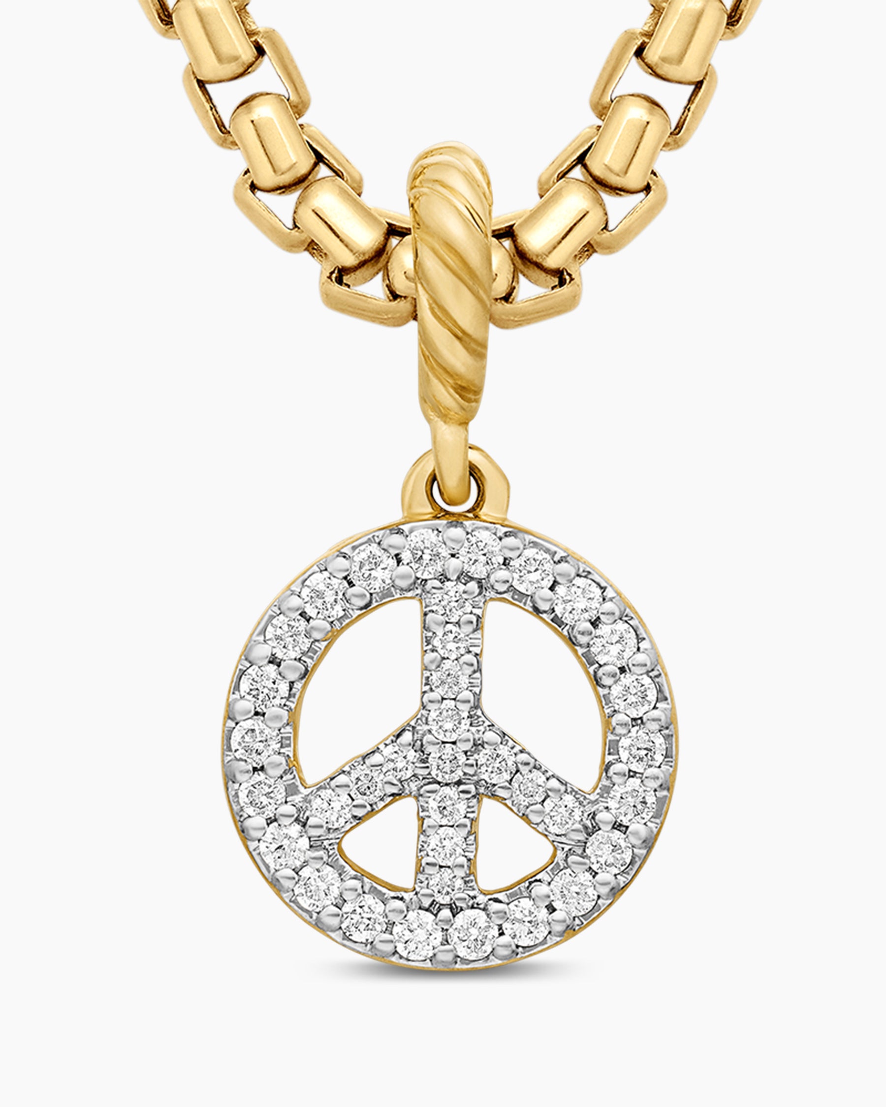 Peace Sign Amulet in 18K Yellow Gold with Diamonds, 11mm - Image 5