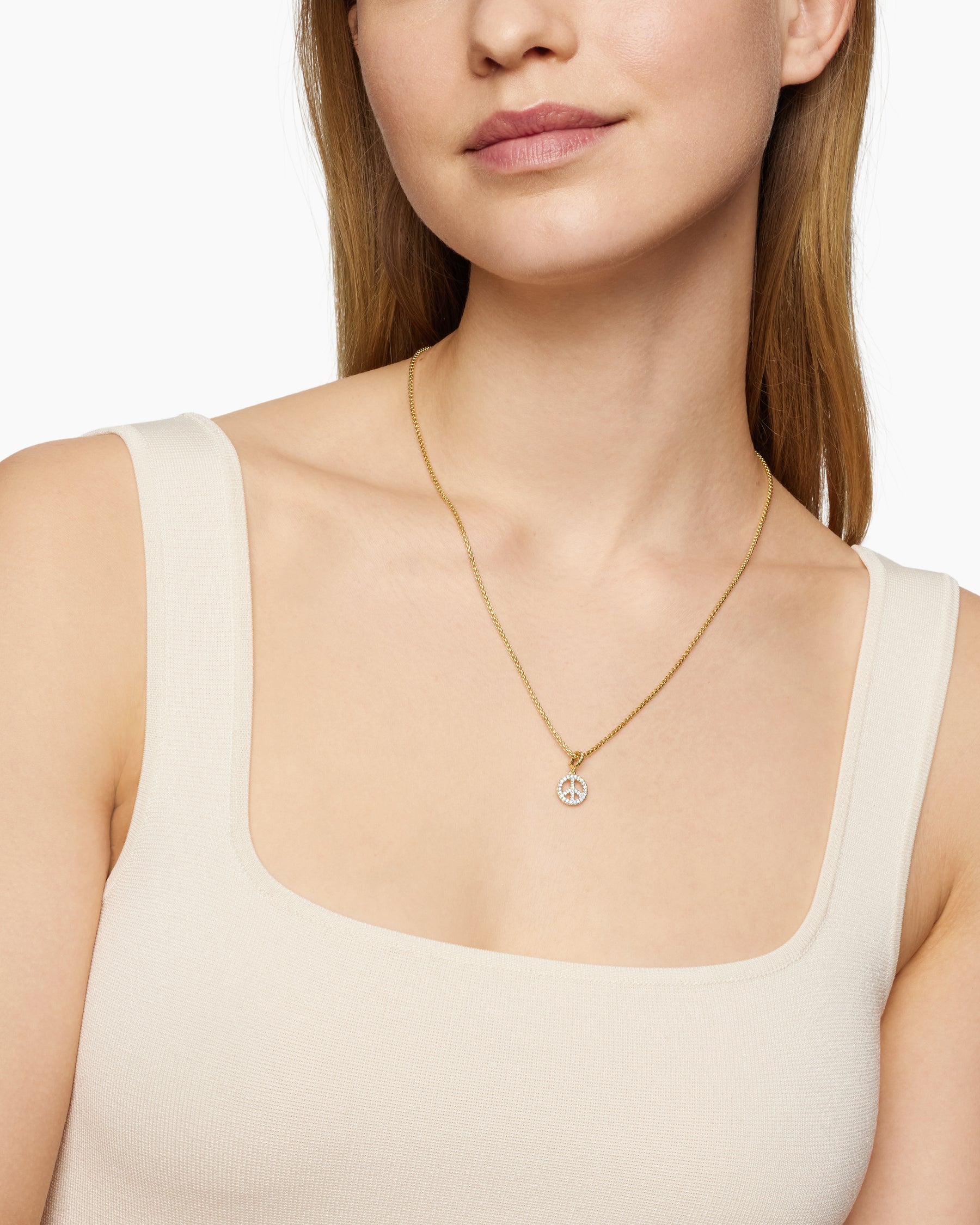 Peace Sign Amulet in 18K Yellow Gold with Diamonds, 11mm - Image 7