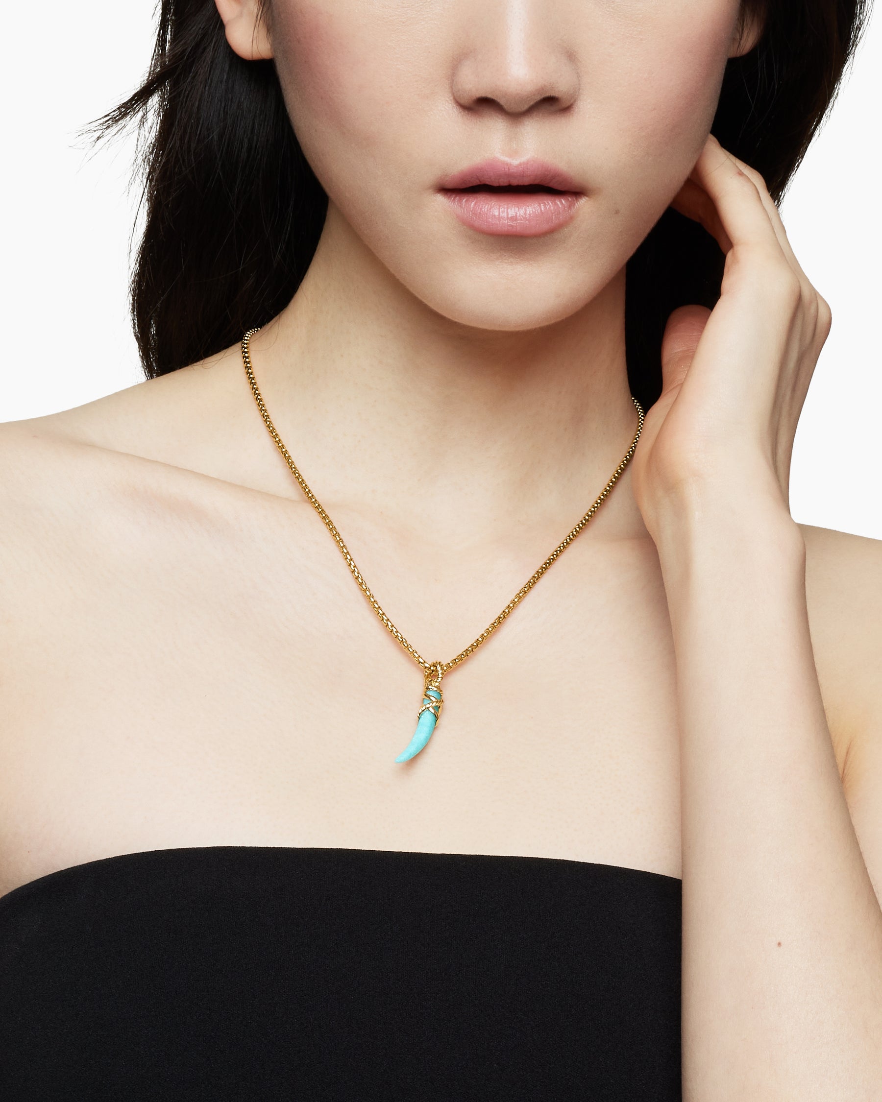 Alternative view of Tusk Amulet with Amazonite and 18K Yellow Gold, 31mm